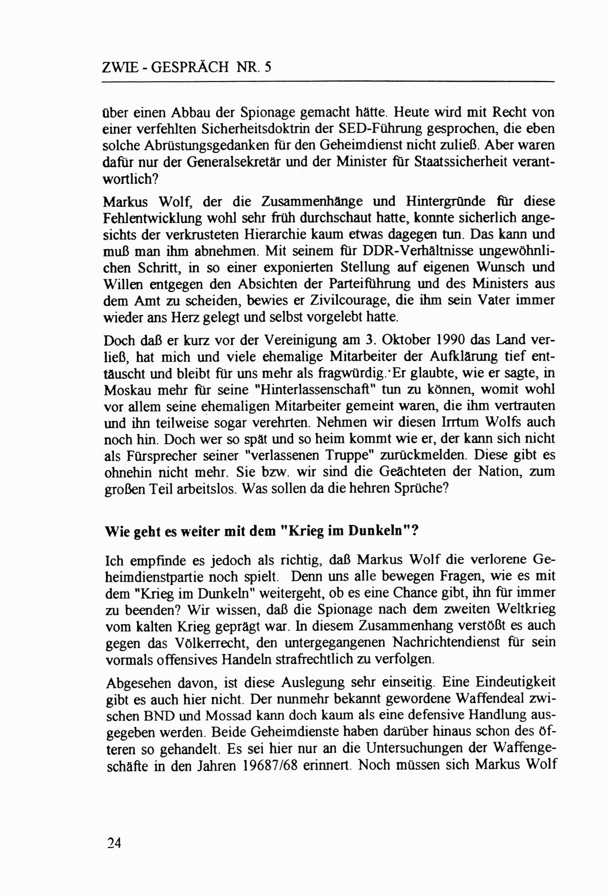 Zwie-Gespräch, Beiträge zur Aufarbeitung der Staatssicherheits-Vergangenheit [Deutsche Demokratische Republik (DDR)], Ausgabe Nr. 5, Berlin 1991, Seite 24 (Zwie-Gespr. Ausg. 5 1991, S. 24)
