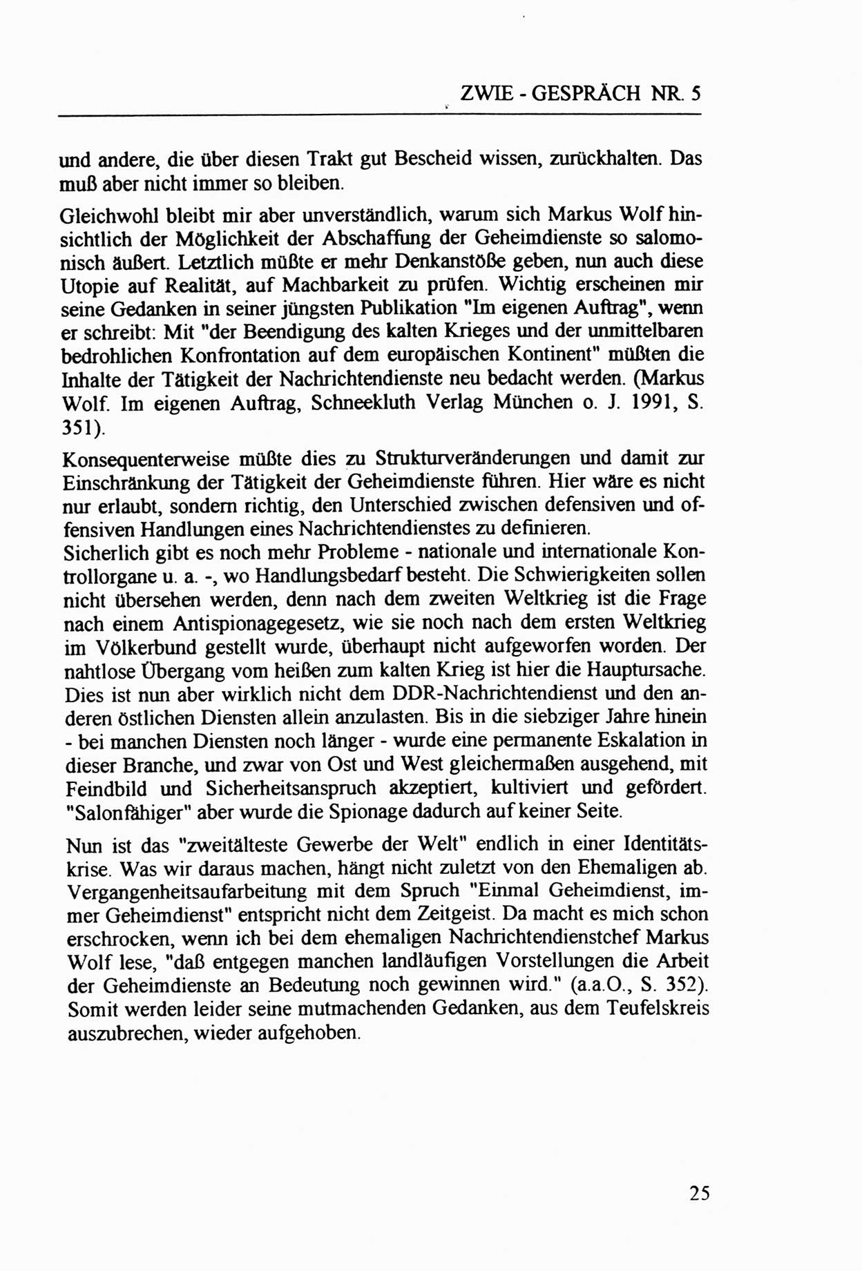 Zwie-Gespräch, Beiträge zur Aufarbeitung der Staatssicherheits-Vergangenheit [Deutsche Demokratische Republik (DDR)], Ausgabe Nr. 5, Berlin 1991, Seite 25 (Zwie-Gespr. Ausg. 5 1991, S. 25)