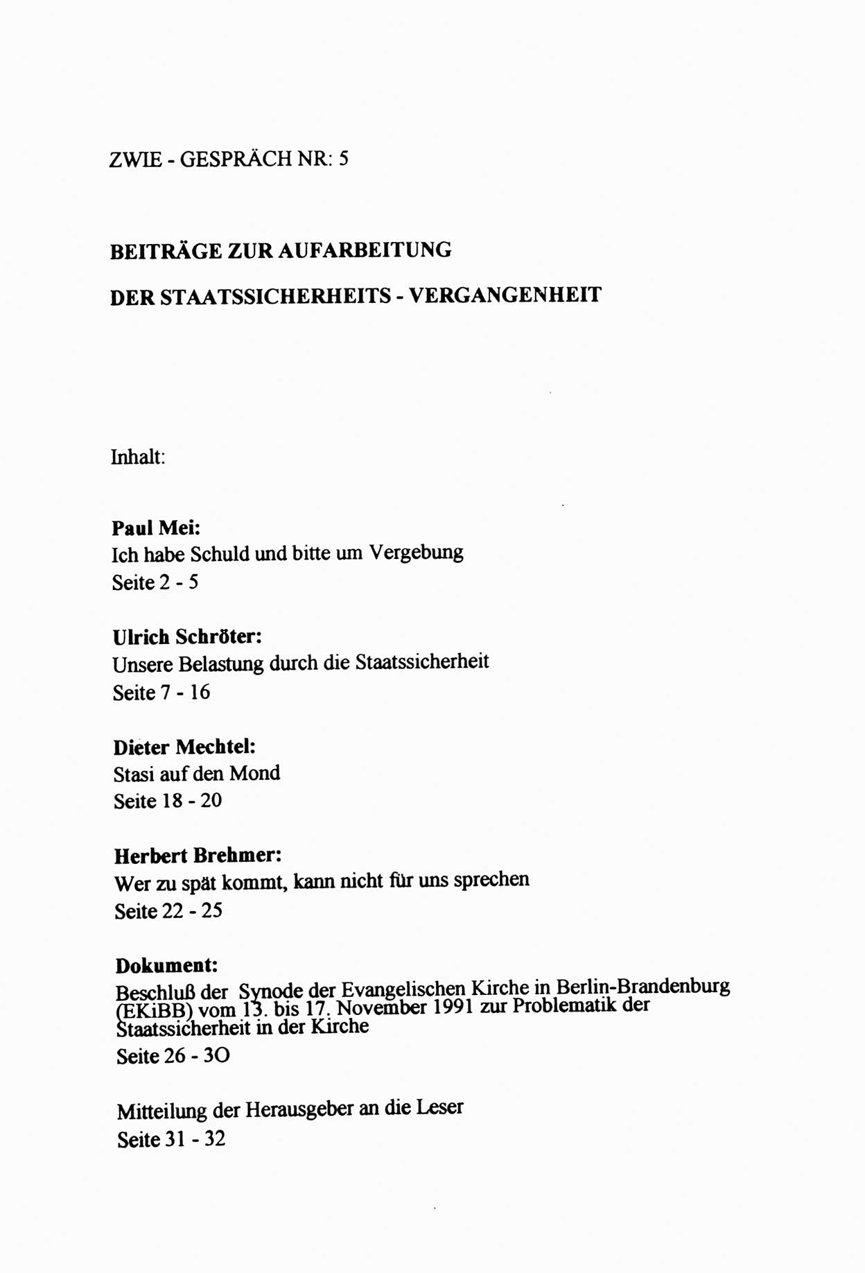 Zwie-Gespräch, Beiträge zur Aufarbeitung der Staatssicherheits-Vergangenheit [Deutsche Demokratische Republik (DDR)], Ausgabe Nr. 5, Berlin 1991, Seite 33 (Zwie-Gespr. Ausg. 5 1991, S. 33)
