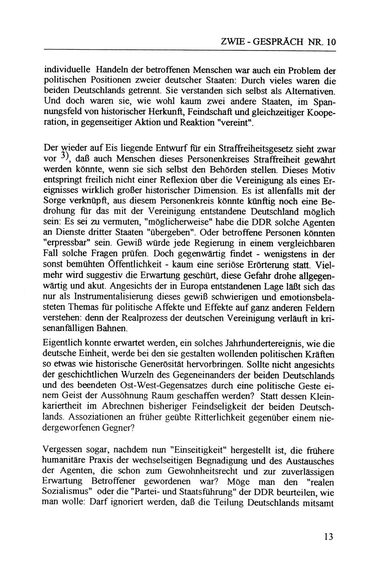 Zwie-Gespräch, Beiträge zur Aufarbeitung der Staatssicherheits-Vergangenheit [Deutsche Demokratische Republik (DDR)], Ausgabe Nr. 10, Berlin 1992, Seite 13 (Zwie-Gespr. Ausg. 10 1992, S. 13)