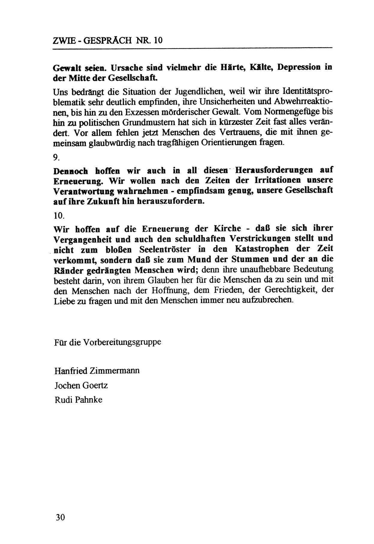 Zwie-Gespräch, Beiträge zur Aufarbeitung der Staatssicherheits-Vergangenheit [Deutsche Demokratische Republik (DDR)], Ausgabe Nr. 10, Berlin 1992, Seite 30 (Zwie-Gespr. Ausg. 10 1992, S. 30)