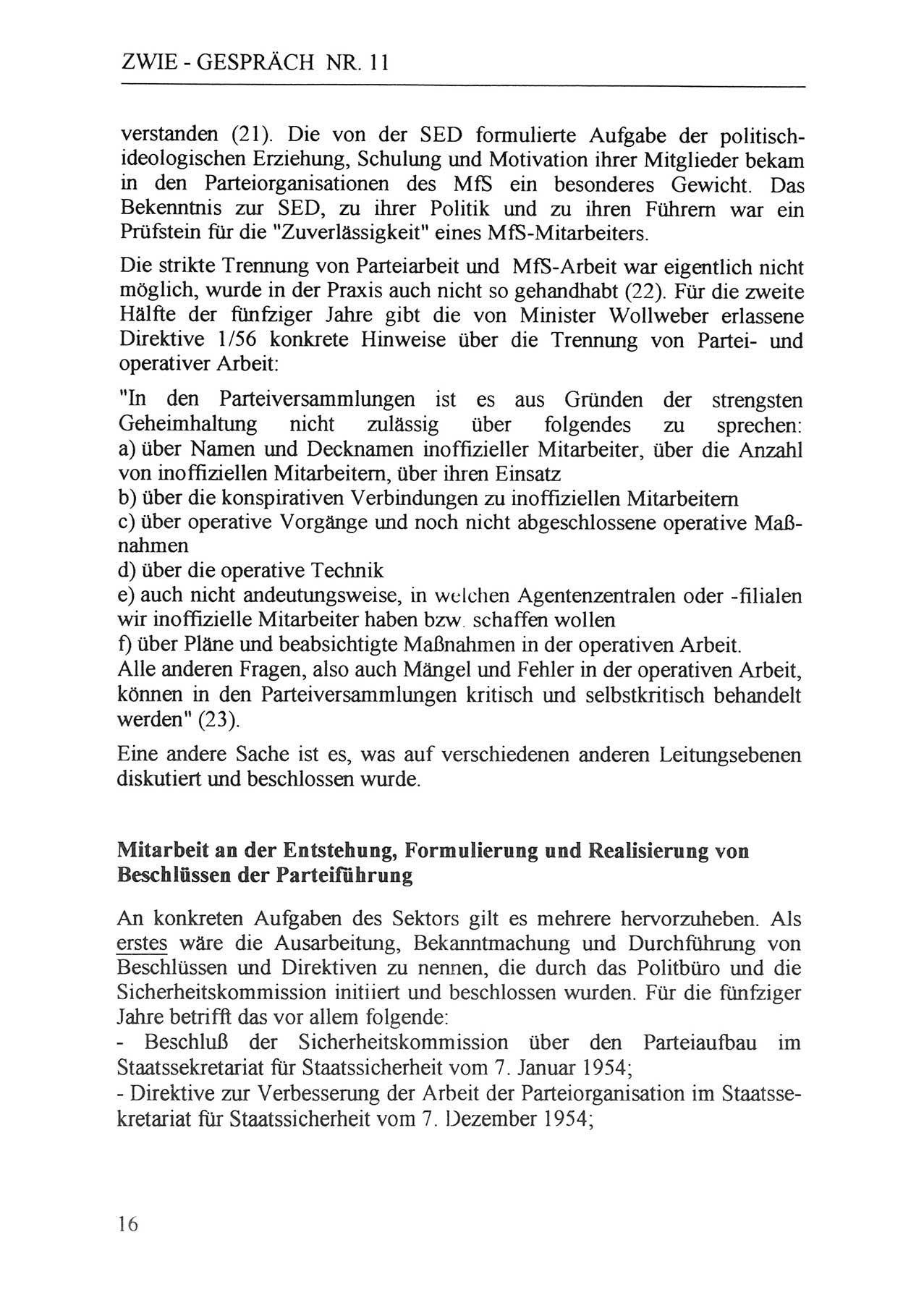 Zwie-Gespräch, Beiträge zur Aufarbeitung der Staatssicherheits-Vergangenheit [Deutsche Demokratische Republik (DDR)], Ausgabe Nr. 11, Berlin 1992, Seite 16 (Zwie-Gespr. Ausg. 11 1992, S. 16)