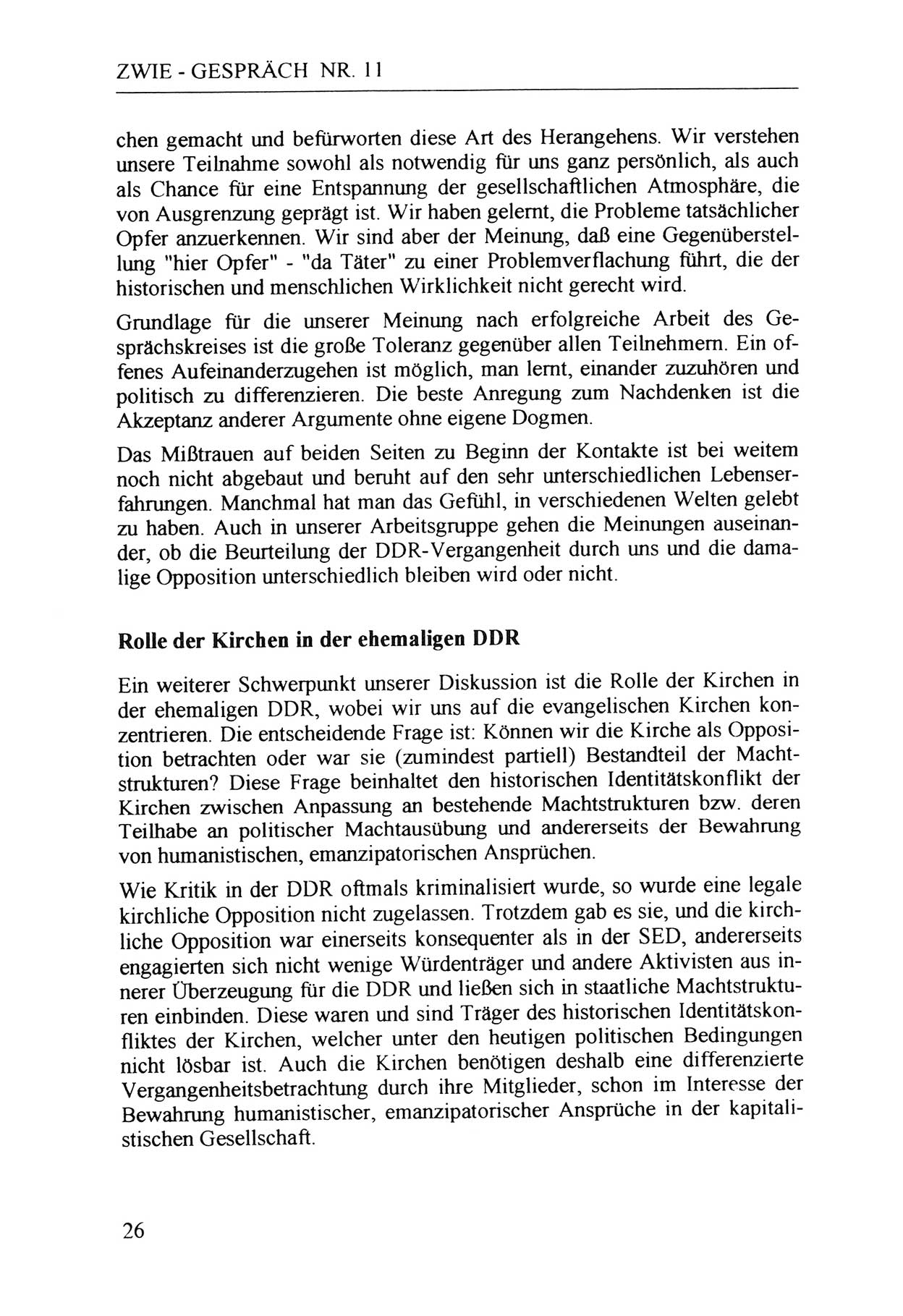 Zwie-Gespräch, Beiträge zur Aufarbeitung der Staatssicherheits-Vergangenheit [Deutsche Demokratische Republik (DDR)], Ausgabe Nr. 11, Berlin 1992, Seite 26 (Zwie-Gespr. Ausg. 11 1992, S. 26)
