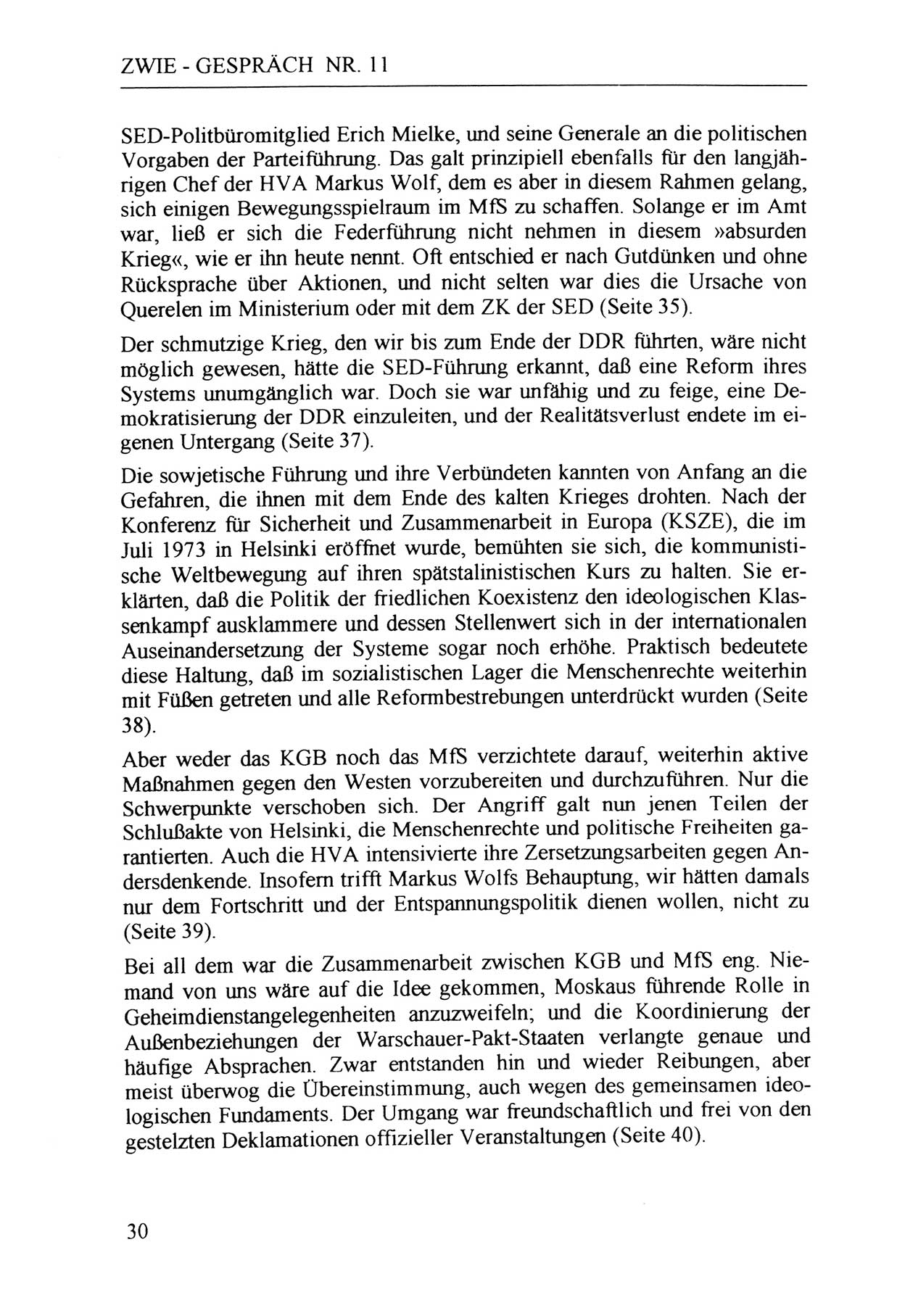 Zwie-Gespräch, Beiträge zur Aufarbeitung der Staatssicherheits-Vergangenheit [Deutsche Demokratische Republik (DDR)], Ausgabe Nr. 11, Berlin 1992, Seite 30 (Zwie-Gespr. Ausg. 11 1992, S. 30)