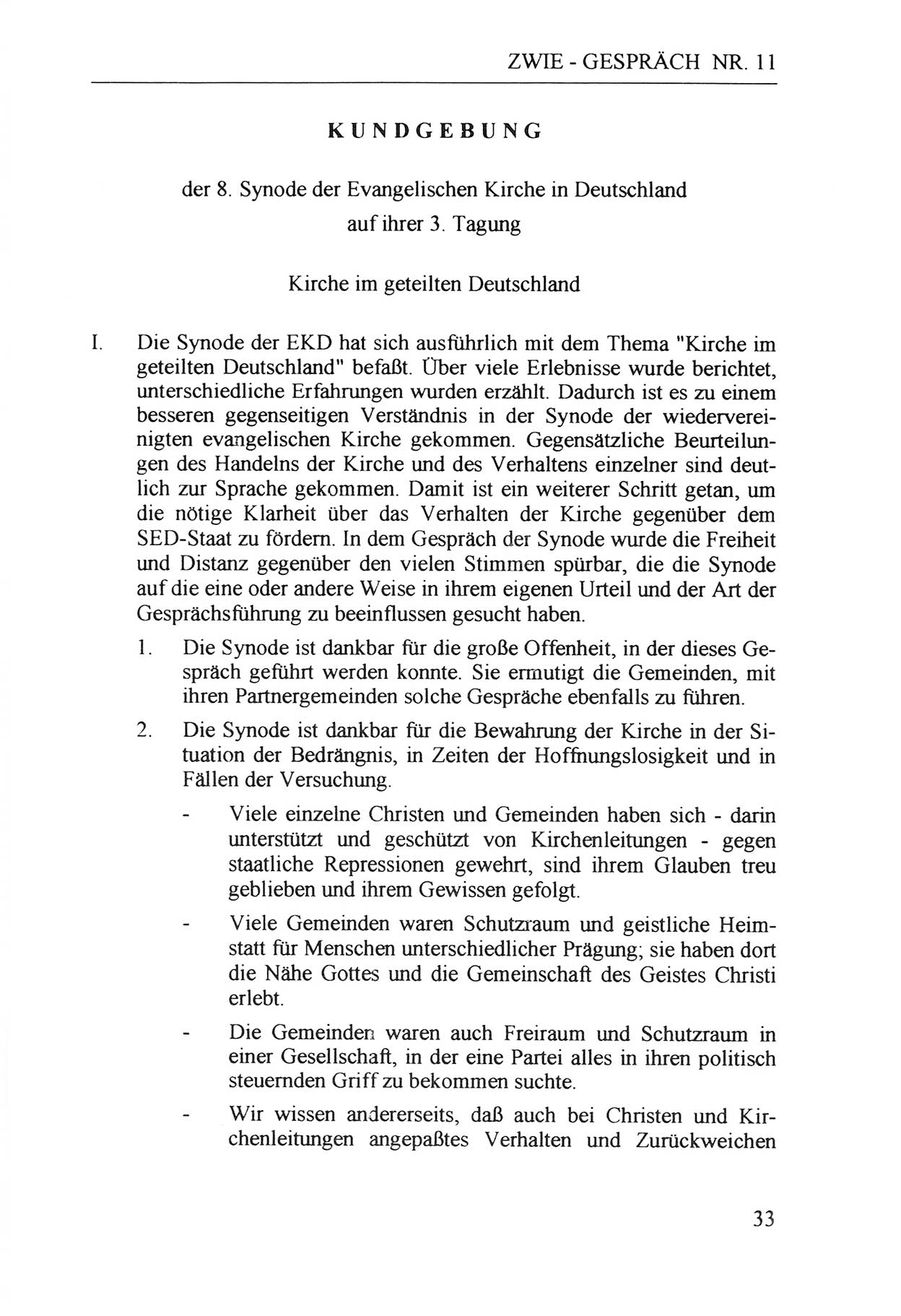 Zwie-Gespräch, Beiträge zur Aufarbeitung der Staatssicherheits-Vergangenheit [Deutsche Demokratische Republik (DDR)], Ausgabe Nr. 11, Berlin 1992, Seite 33 (Zwie-Gespr. Ausg. 11 1992, S. 33)