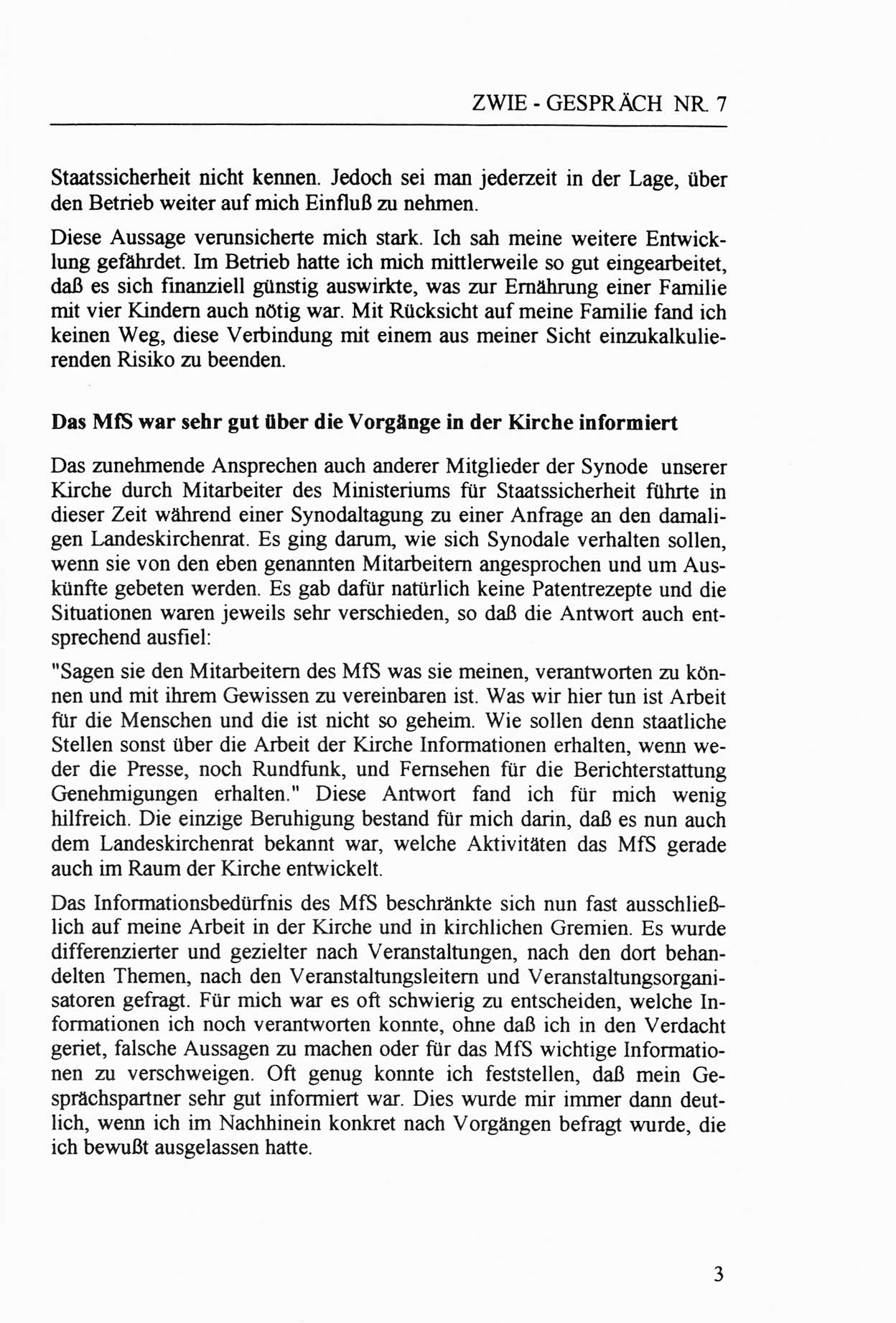 Zwie-Gespräch, Beiträge zur Aufarbeitung der Staatssicherheits-Vergangenheit [Deutsche Demokratische Republik (DDR)], Ausgabe Nr. 7, Berlin 1992, Seite 3 (Zwie-Gespr. Ausg. 7 1992, S. 3)