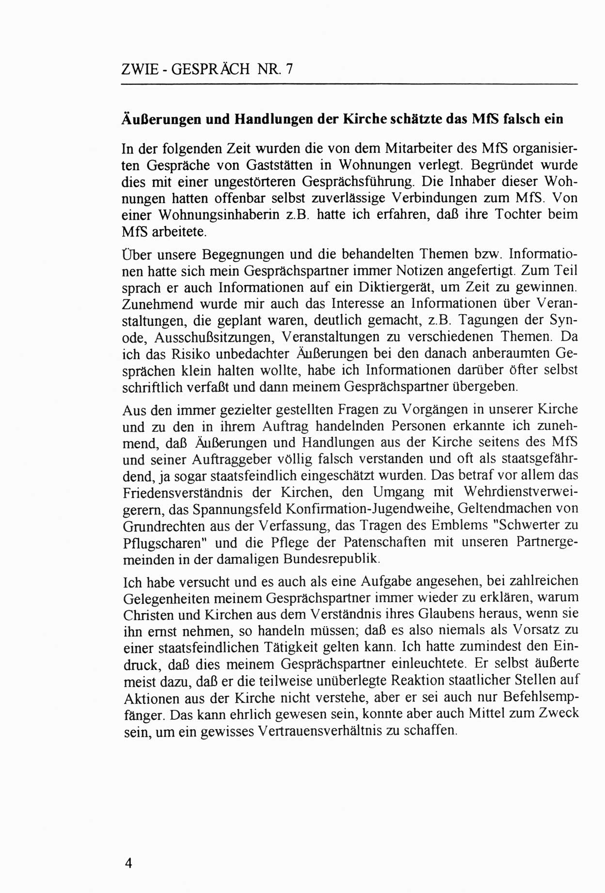 Zwie-Gespräch, Beiträge zur Aufarbeitung der Staatssicherheits-Vergangenheit [Deutsche Demokratische Republik (DDR)], Ausgabe Nr. 7, Berlin 1992, Seite 4 (Zwie-Gespr. Ausg. 7 1992, S. 4)