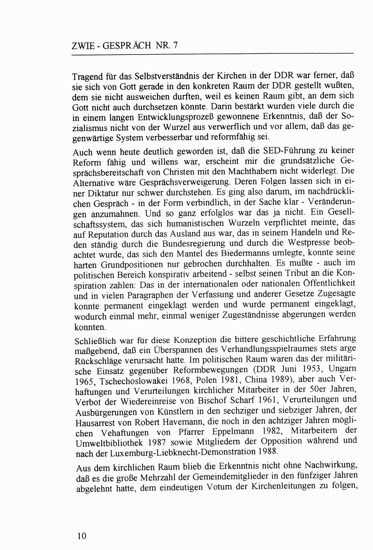 Zwie-Gespräch, Beiträge zur Aufarbeitung der Staatssicherheits-Vergangenheit [Deutsche Demokratische Republik (DDR)], Ausgabe Nr. 7, Berlin 1992, Seite 10 (Zwie-Gespr. Ausg. 7 1992, S. 10)