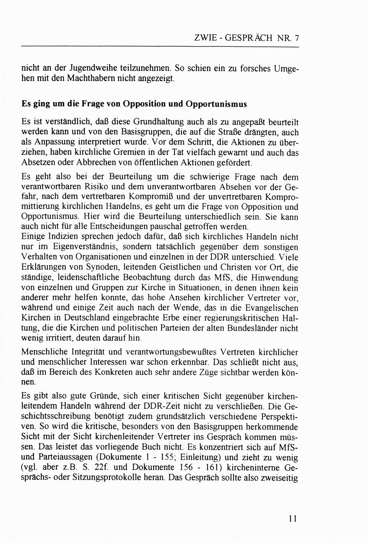Zwie-Gespräch, Beiträge zur Aufarbeitung der Staatssicherheits-Vergangenheit [Deutsche Demokratische Republik (DDR)], Ausgabe Nr. 7, Berlin 1992, Seite 11 (Zwie-Gespr. Ausg. 7 1992, S. 11)