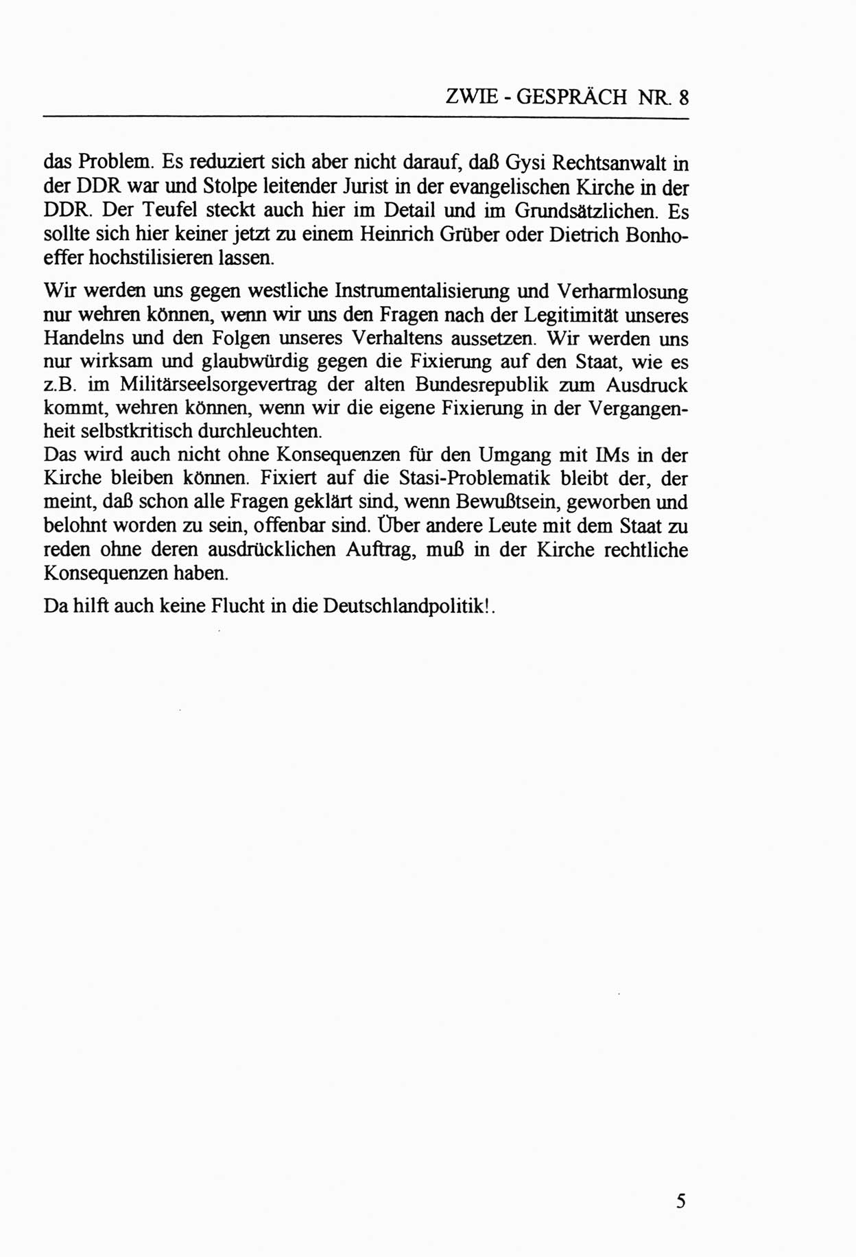 Zwie-Gespräch, Beiträge zur Aufarbeitung der Staatssicherheits-Vergangenheit [Deutsche Demokratische Republik (DDR)], Ausgabe Nr. 8, Berlin 1992, Seite 5 (Zwie-Gespr. Ausg. 8 1992, S. 5)