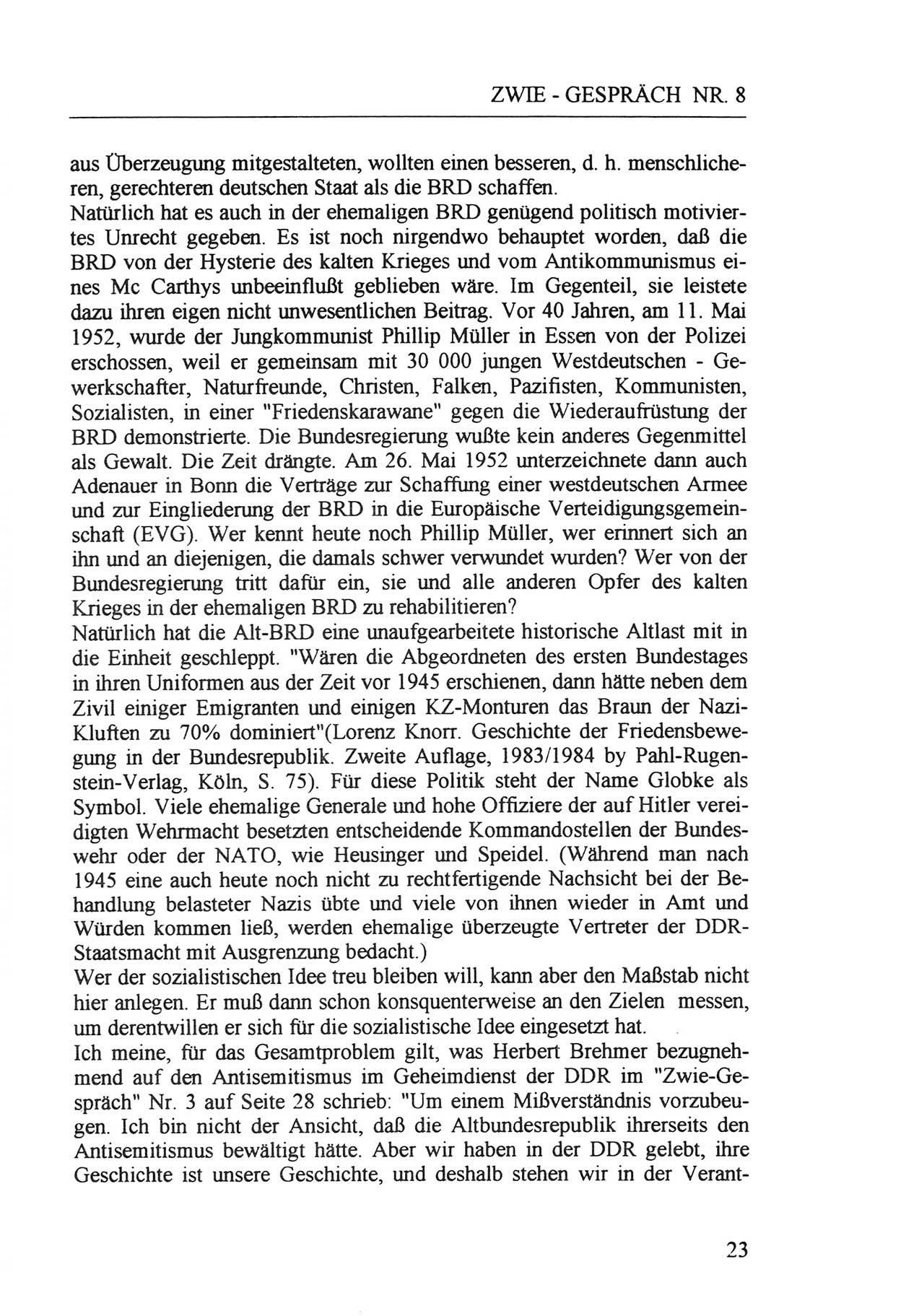 Zwie-Gespräch, Beiträge zur Aufarbeitung der Staatssicherheits-Vergangenheit [Deutsche Demokratische Republik (DDR)], Ausgabe Nr. 8, Berlin 1992, Seite 23 (Zwie-Gespr. Ausg. 8 1992, S. 23)