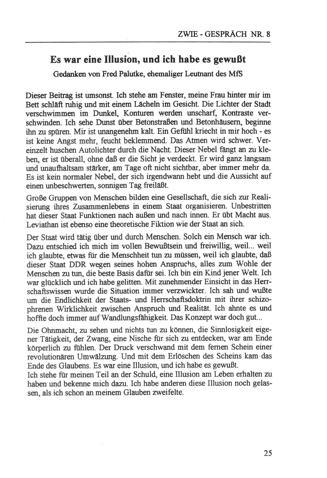 Zwie-Gespräch, Beiträge zur Aufarbeitung der Staatssicherheits-Vergangenheit [Deutsche Demokratische Republik (DDR)], Ausgabe Nr. 8, Berlin 1992, Seite 25 (Zwie-Gespr. Ausg. 8 1992, S. 25)