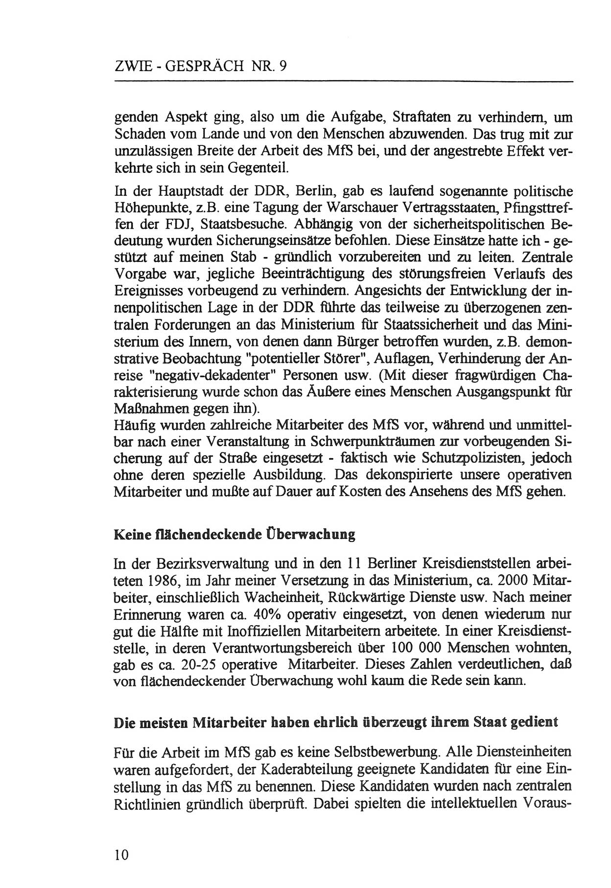 Zwie-Gespräch, Beiträge zur Aufarbeitung der Staatssicherheits-Vergangenheit [Deutsche Demokratische Republik (DDR)], Ausgabe Nr. 9, Berlin 1992, Seite 10 (Zwie-Gespr. Ausg. 9 1992, S. 10)