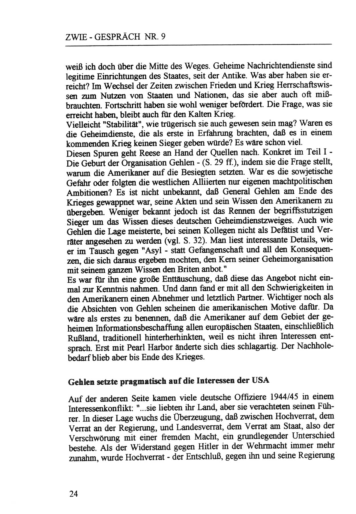 Zwie-Gespräch, Beiträge zur Aufarbeitung der Staatssicherheits-Vergangenheit [Deutsche Demokratische Republik (DDR)], Ausgabe Nr. 9, Berlin 1992, Seite 24 (Zwie-Gespr. Ausg. 9 1992, S. 24)