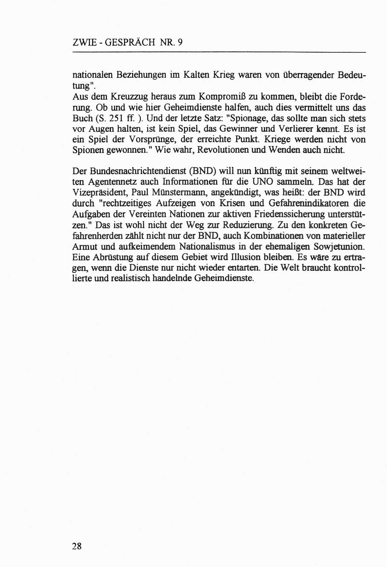Zwie-Gespräch, Beiträge zur Aufarbeitung der Staatssicherheits-Vergangenheit [Deutsche Demokratische Republik (DDR)], Ausgabe Nr. 9, Berlin 1992, Seite 28 (Zwie-Gespr. Ausg. 9 1992, S. 28)