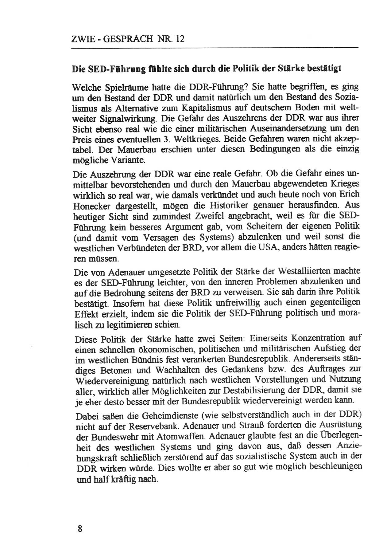 Zwie-Gespräch, Beiträge zur Aufarbeitung der Staatssicherheits-Vergangenheit [Deutsche Demokratische Republik (DDR)], Ausgabe Nr. 12, Berlin 1993, Seite 8 (Zwie-Gespr. Ausg. 12 1993, S. 8)