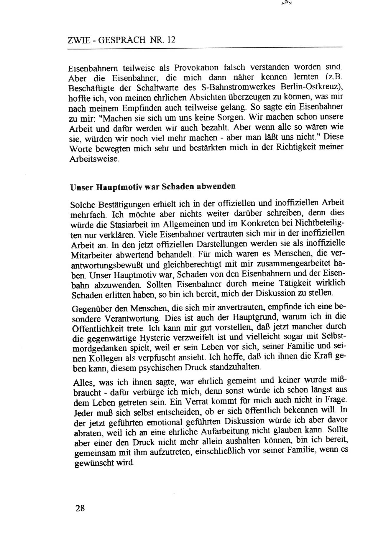 Zwie-Gespräch, Beiträge zur Aufarbeitung der Staatssicherheits-Vergangenheit [Deutsche Demokratische Republik (DDR)], Ausgabe Nr. 12, Berlin 1993, Seite 28 (Zwie-Gespr. Ausg. 12 1993, S. 28)