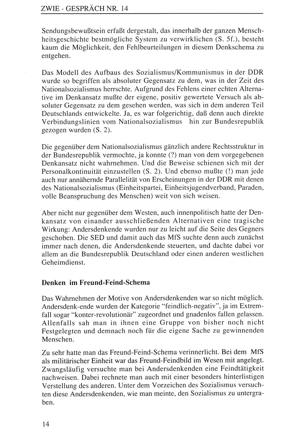 Zwie-Gespräch, Beiträge zur Aufarbeitung der Staatssicherheits-Vergangenheit [Deutsche Demokratische Republik (DDR)], Ausgabe Nr. 14, Berlin 1993, Seite 14 (Zwie-Gespr. Ausg. 14 1993, S. 14)
