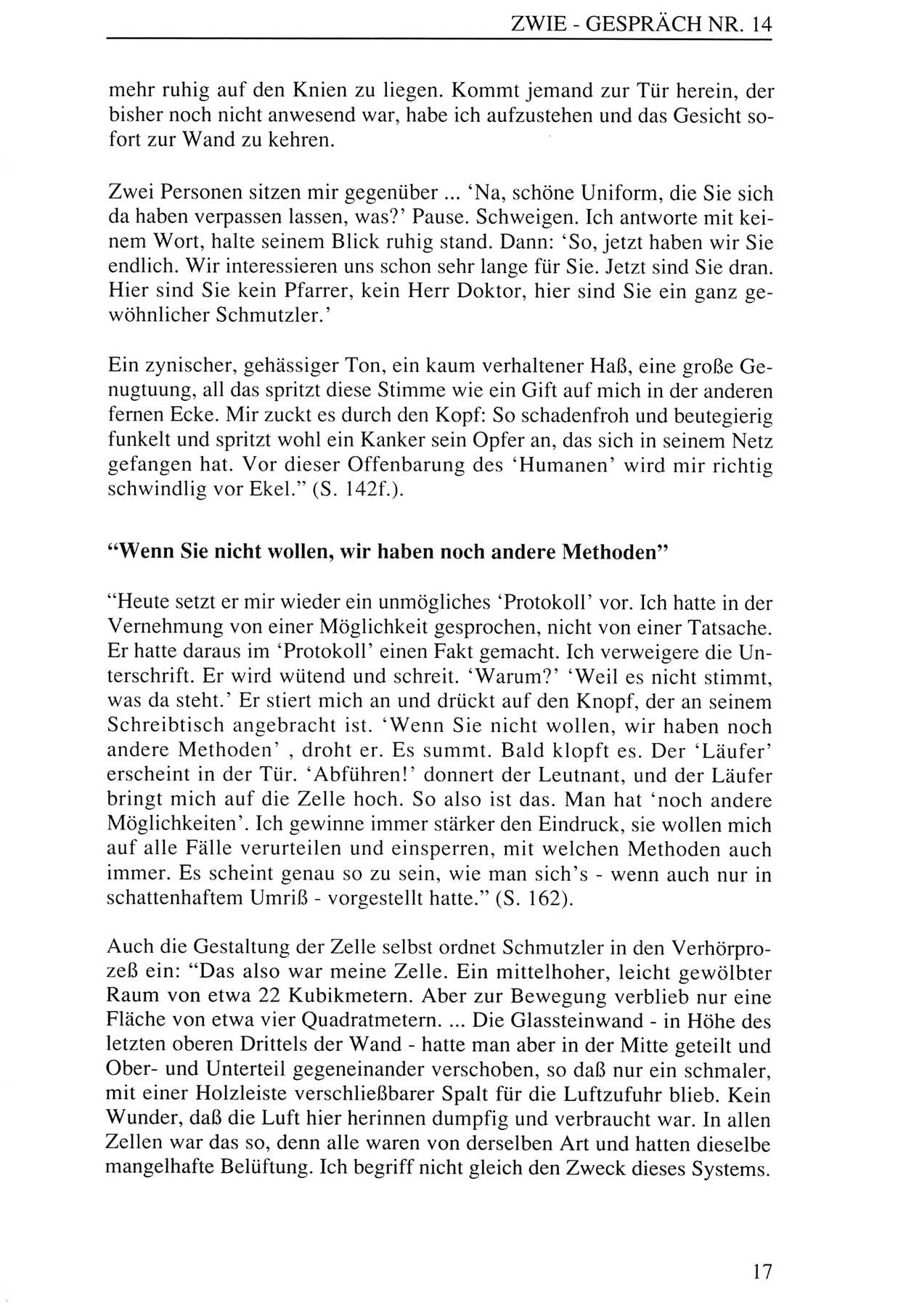 Zwie-GesprÃ¤ch, BeitrÃ¤ge zur Aufarbeitung der Staatssicherheits-Vergangenheit [Deutsche Demokratische Republik (DDR)], Ausgabe Nr. 14, Berlin 1993, Seite 17 (Zwie-Gespr. Ausg. 14 1993, S. 17)