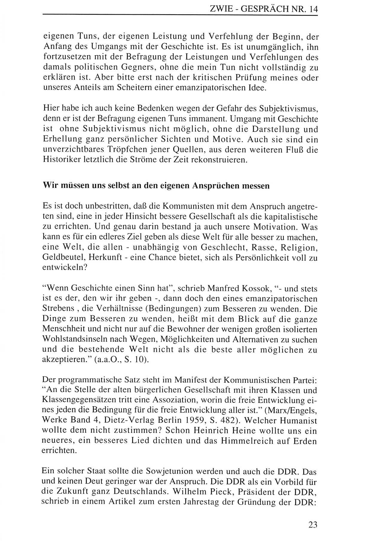 Zwie-GesprÃ¤ch, BeitrÃ¤ge zur Aufarbeitung der Staatssicherheits-Vergangenheit [Deutsche Demokratische Republik (DDR)], Ausgabe Nr. 14, Berlin 1993, Seite 23 (Zwie-Gespr. Ausg. 14 1993, S. 23)