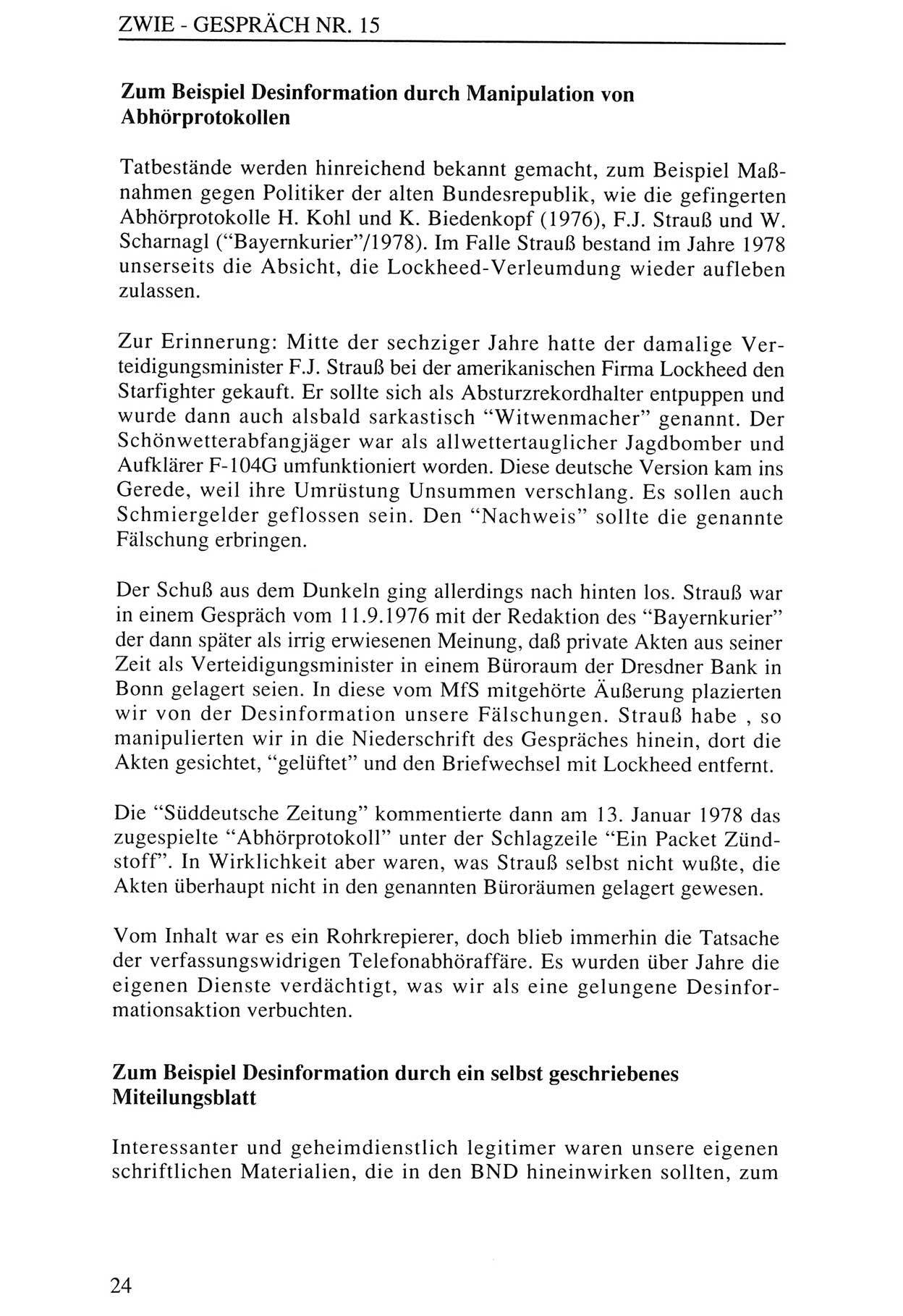 Zwie-Gespräch, Beiträge zur Aufarbeitung der Staatssicherheits-Vergangenheit [Deutsche Demokratische Republik (DDR)], Ausgabe Nr. 15, Berlin 1993, Seite 24 (Zwie-Gespr. Ausg. 15 1993, S. 24)