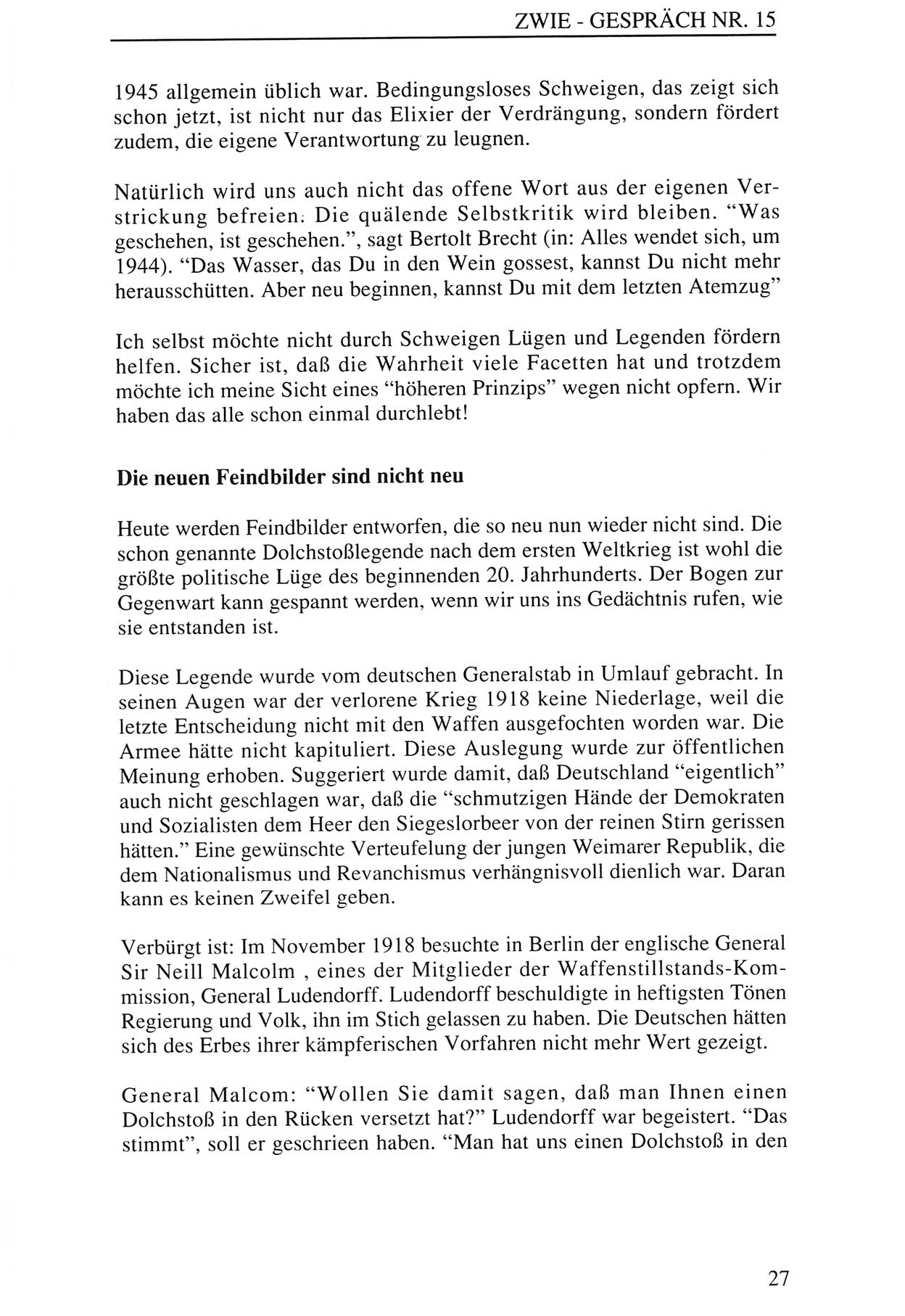 Zwie-Gespräch, Beiträge zur Aufarbeitung der Staatssicherheits-Vergangenheit [Deutsche Demokratische Republik (DDR)], Ausgabe Nr. 15, Berlin 1993, Seite 27 (Zwie-Gespr. Ausg. 15 1993, S. 27)