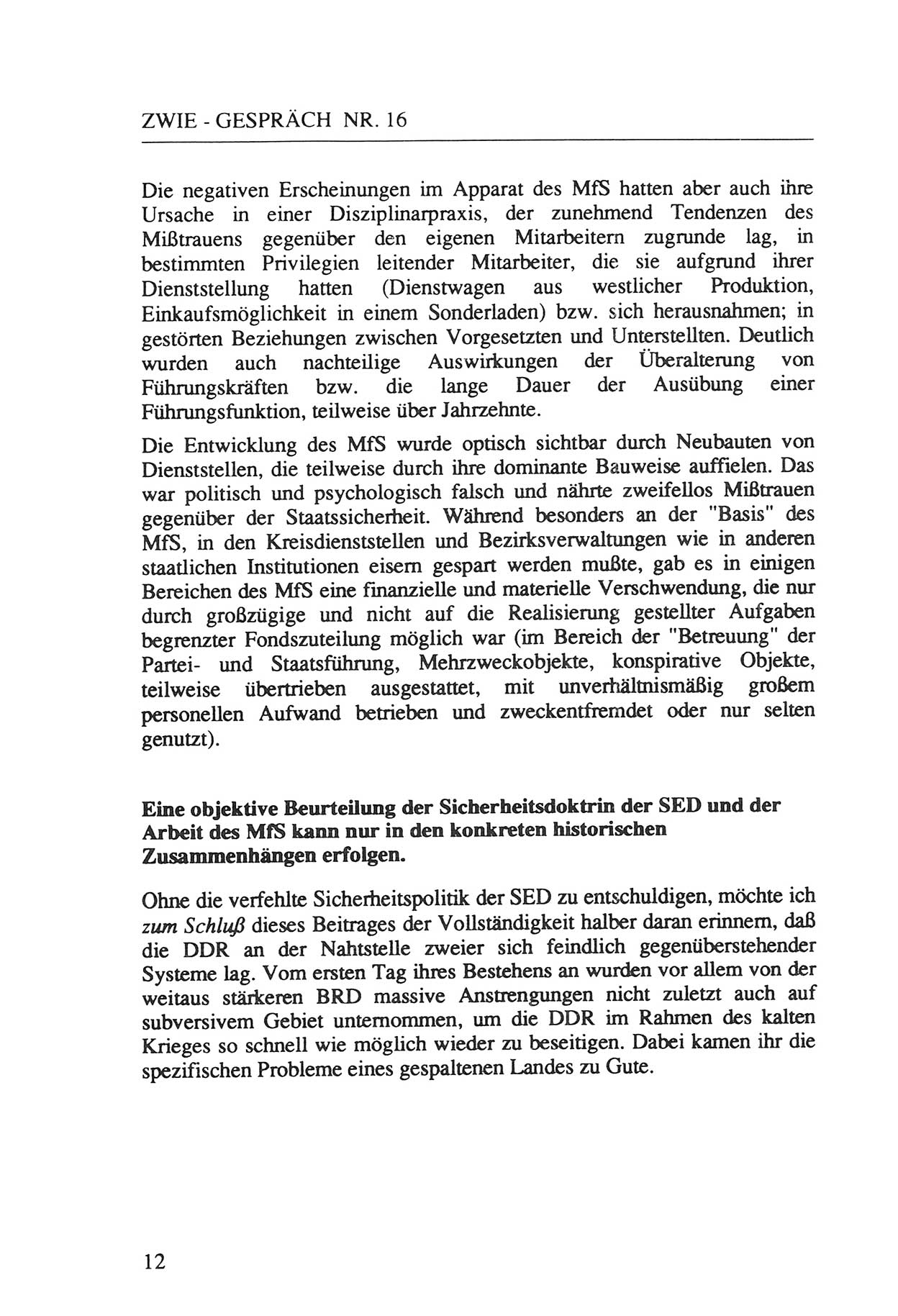 Zwie-Gespräch, Beiträge zur Aufarbeitung der Staatssicherheits-Vergangenheit [Deutsche Demokratische Republik (DDR)], Ausgabe Nr. 16, Berlin 1993, Seite 12 (Zwie-Gespr. Ausg. 16 1993, S. 12)