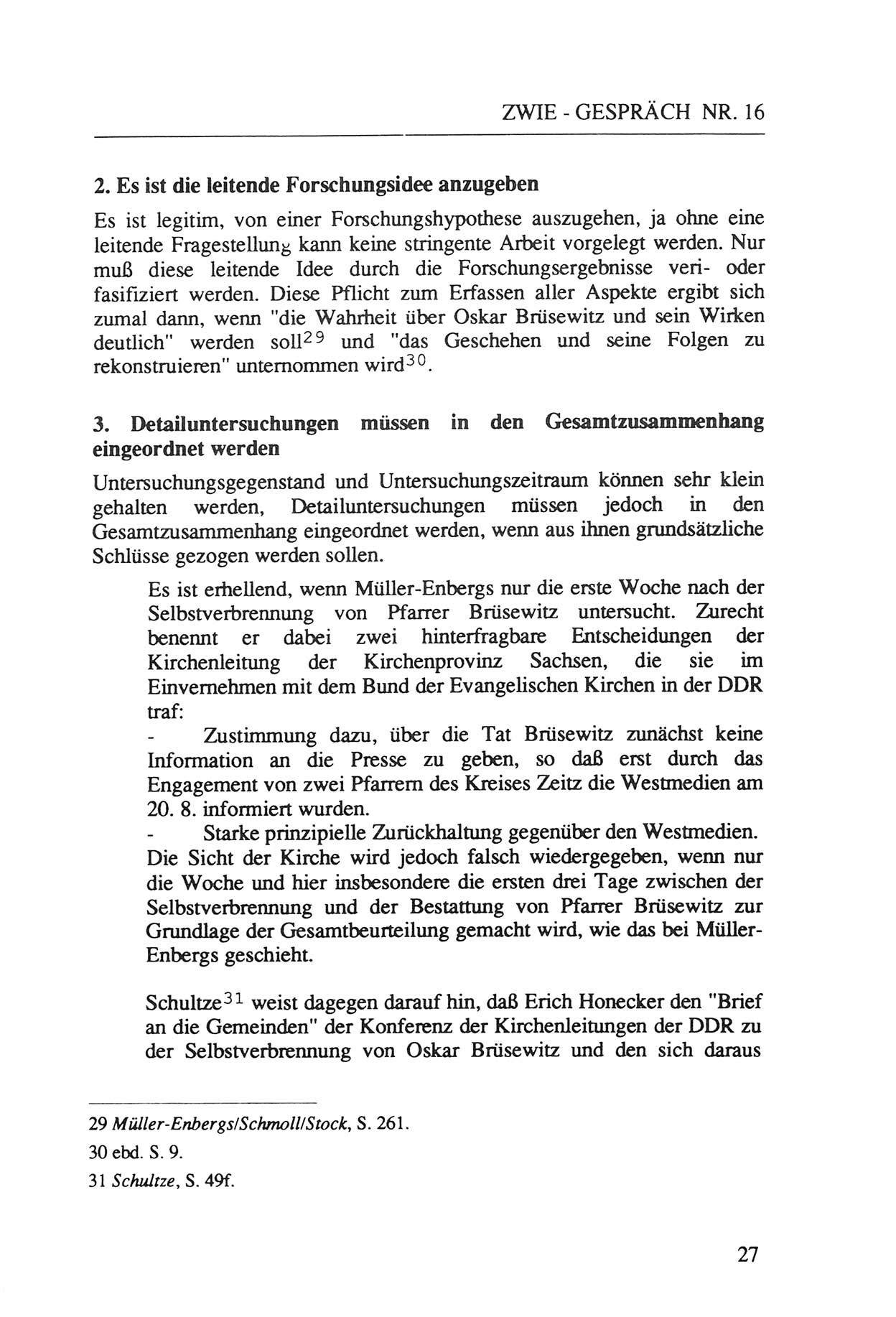 Zwie-Gespräch, Beiträge zur Aufarbeitung der Staatssicherheits-Vergangenheit [Deutsche Demokratische Republik (DDR)], Ausgabe Nr. 16, Berlin 1993, Seite 27 (Zwie-Gespr. Ausg. 16 1993, S. 27)