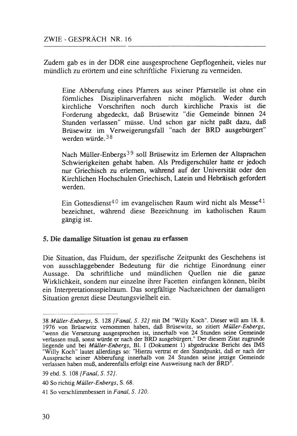 Zwie-Gespräch, Beiträge zur Aufarbeitung der Staatssicherheits-Vergangenheit [Deutsche Demokratische Republik (DDR)], Ausgabe Nr. 16, Berlin 1993, Seite 30 (Zwie-Gespr. Ausg. 16 1993, S. 30)