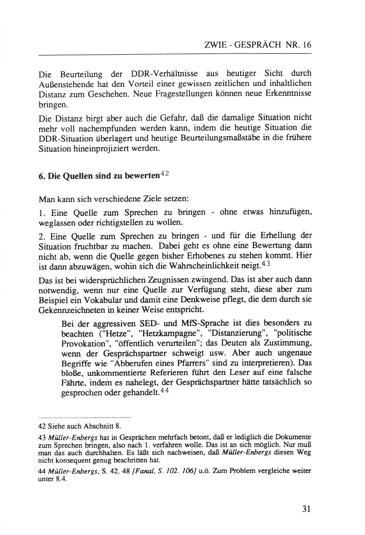 Zwie-Gespräch, Beiträge zur Aufarbeitung der Staatssicherheits-Vergangenheit [Deutsche Demokratische Republik (DDR)], Ausgabe Nr. 16, Berlin 1993, Seite 31 (Zwie-Gespr. Ausg. 16 1993, S. 31)