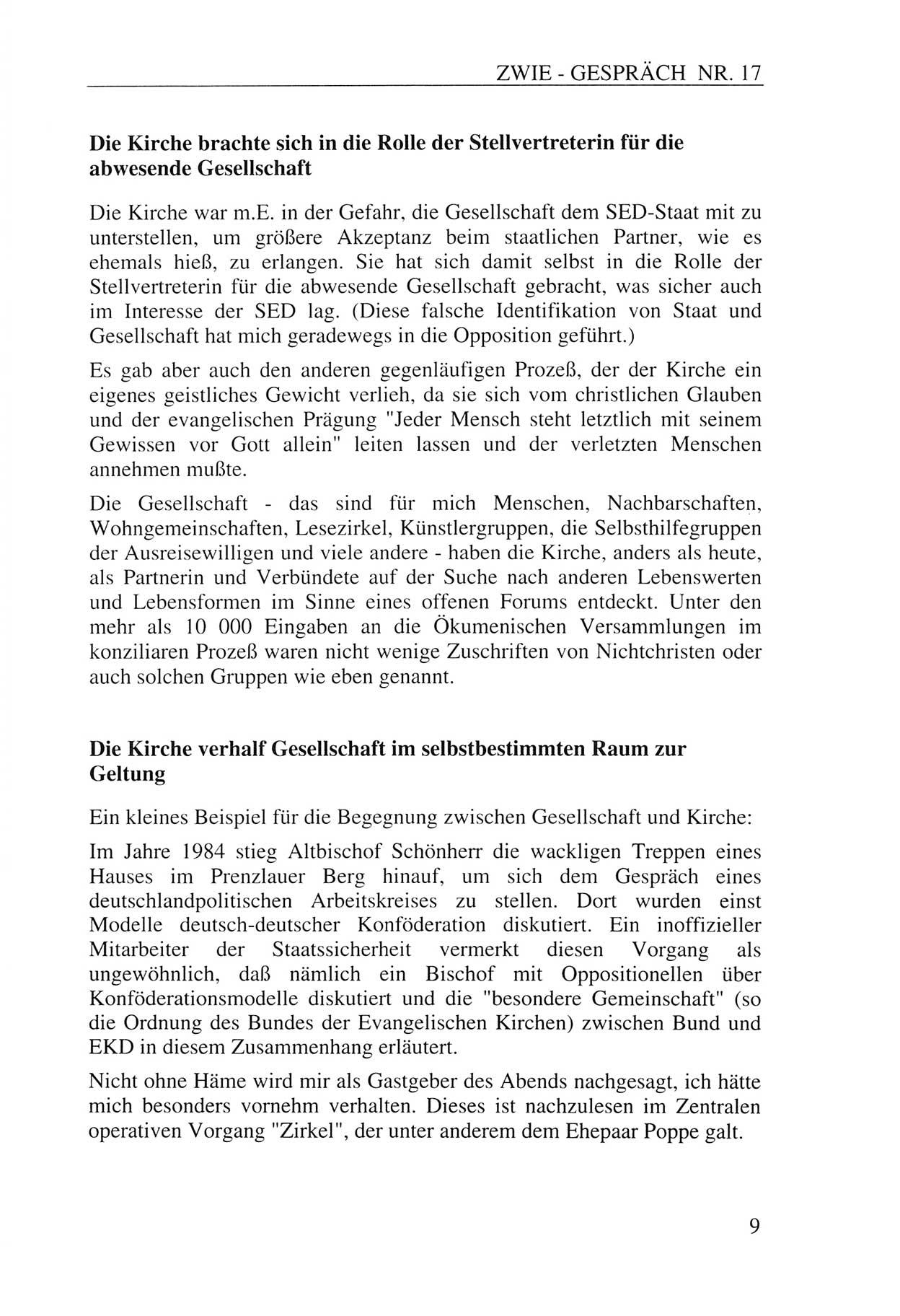 Zwie-Gespräch, Beiträge zur Aufarbeitung der Staatssicherheits-Vergangenheit [Deutsche Demokratische Republik (DDR)], Ausgabe Nr. 17, Berlin 1993, Seite 9 (Zwie-Gespr. Ausg. 17 1993, S. 9)