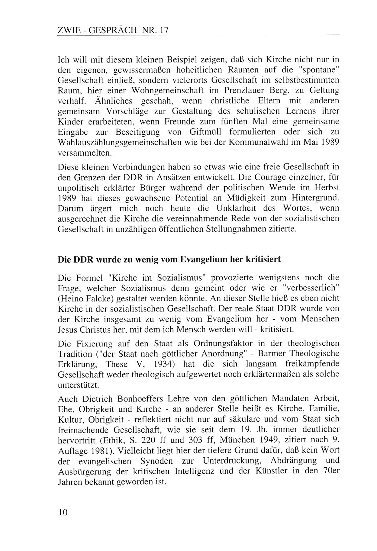 Zwie-Gespräch, Beiträge zur Aufarbeitung der Staatssicherheits-Vergangenheit [Deutsche Demokratische Republik (DDR)], Ausgabe Nr. 17, Berlin 1993, Seite 10 (Zwie-Gespr. Ausg. 17 1993, S. 10)