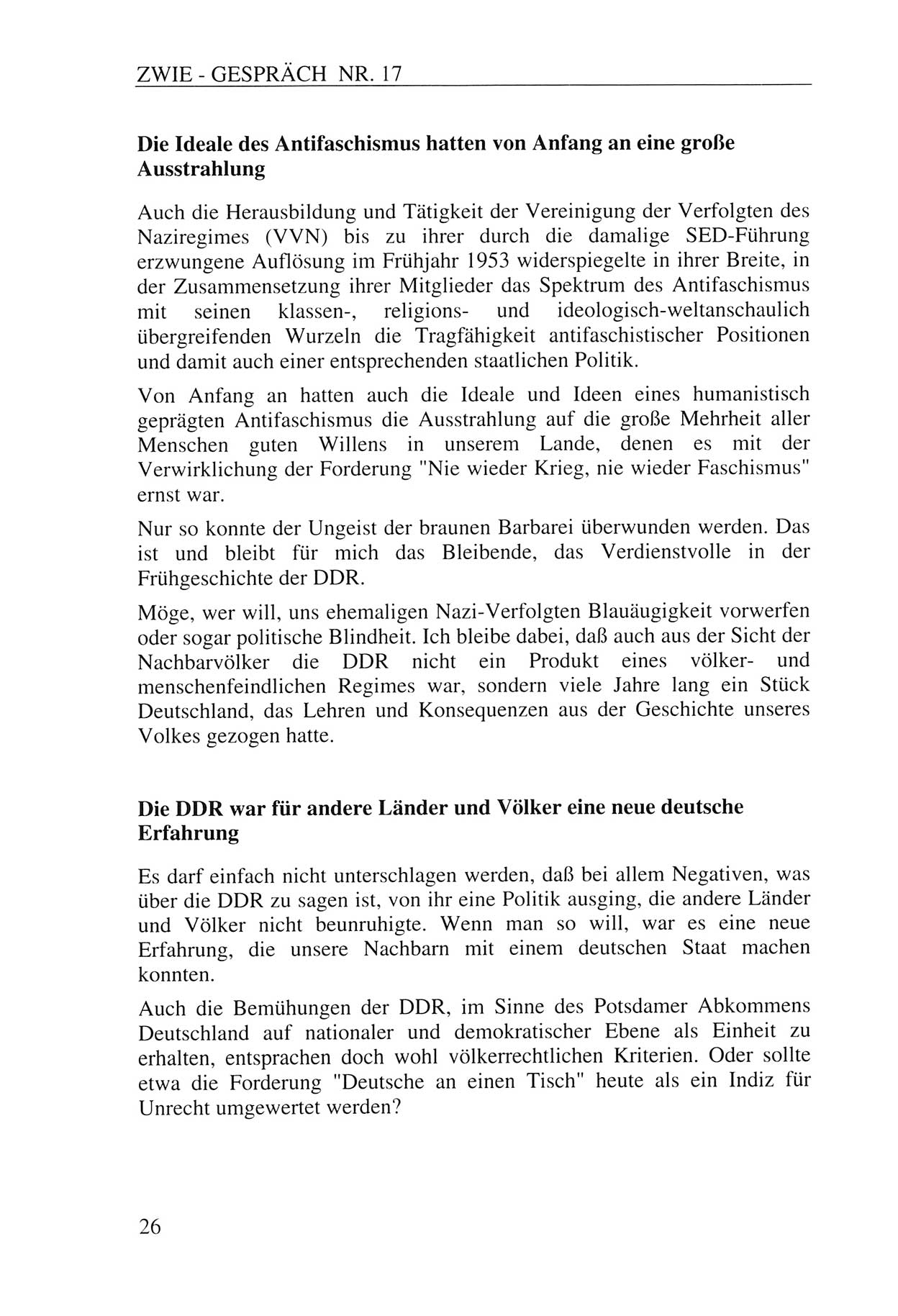 Zwie-GesprÃ¤ch, BeitrÃ¤ge zur Aufarbeitung der Staatssicherheits-Vergangenheit [Deutsche Demokratische Republik (DDR)], Ausgabe Nr. 17, Berlin 1993, Seite 26 (Zwie-Gespr. Ausg. 17 1993, S. 26)