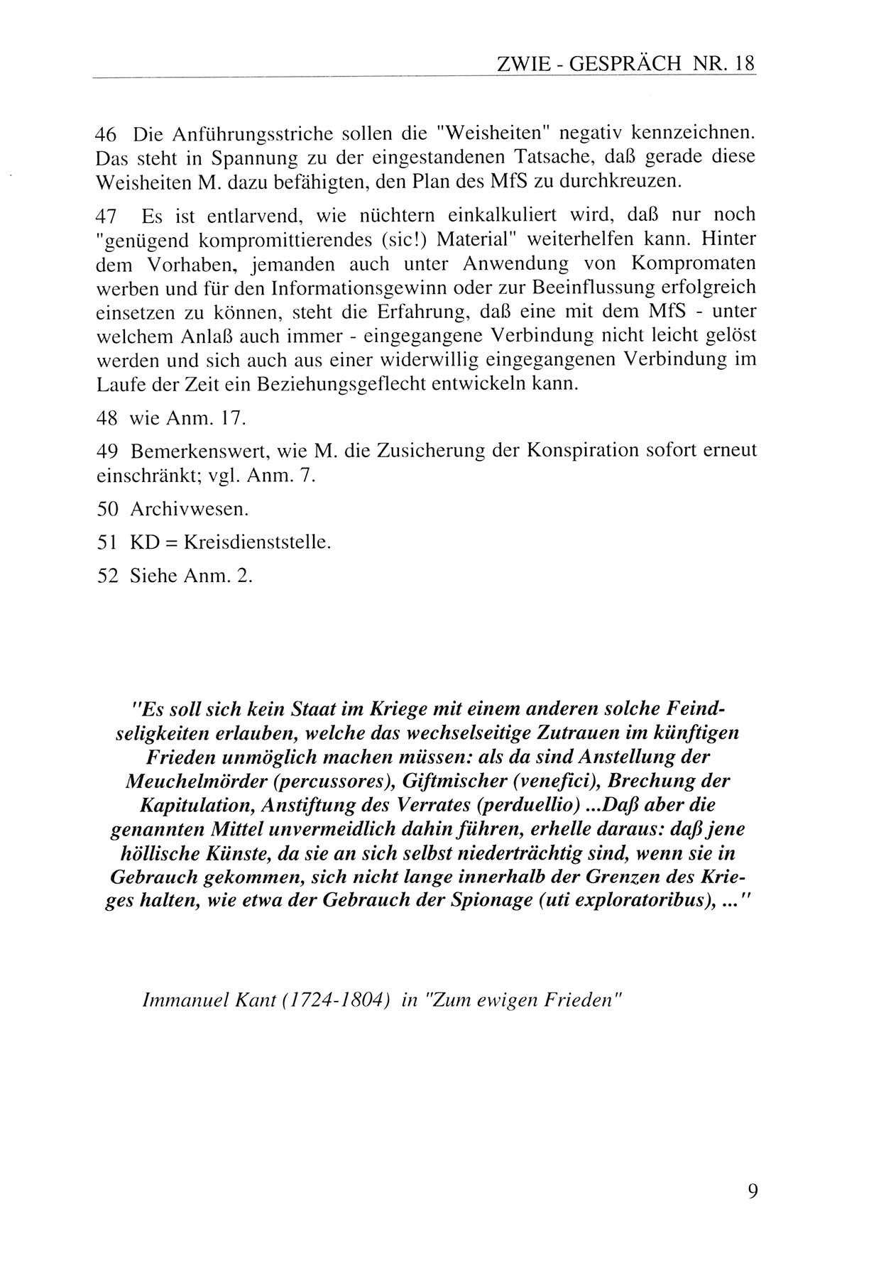 Zwie-Gespräch, Beiträge zur Aufarbeitung der Staatssicherheits-Vergangenheit [Deutsche Demokratische Republik (DDR)], Ausgabe Nr. 18, Berlin 1993, Seite 9 (Zwie-Gespr. Ausg. 18 1993, S. 9)