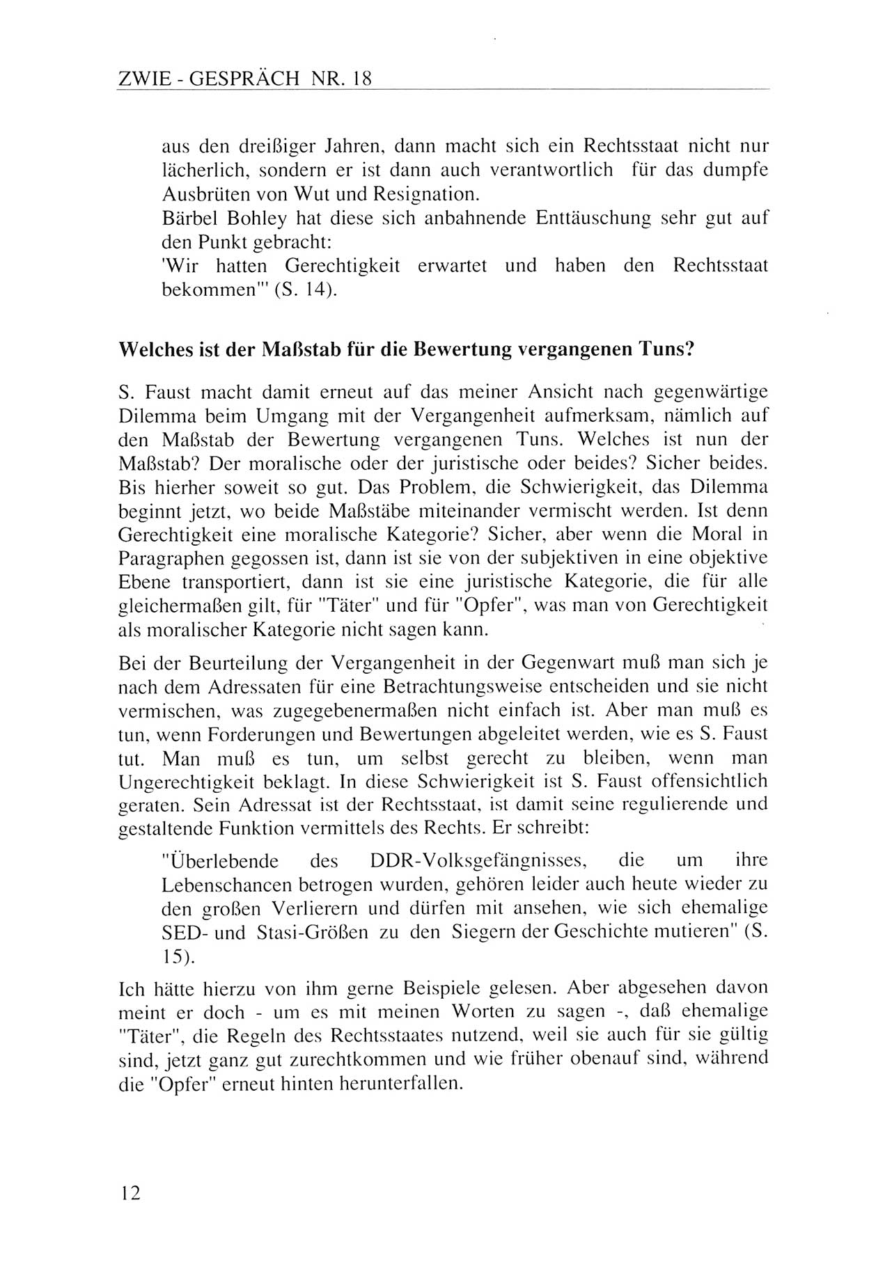 Zwie-Gespräch, Beiträge zur Aufarbeitung der Staatssicherheits-Vergangenheit [Deutsche Demokratische Republik (DDR)], Ausgabe Nr. 18, Berlin 1993, Seite 12 (Zwie-Gespr. Ausg. 18 1993, S. 12)