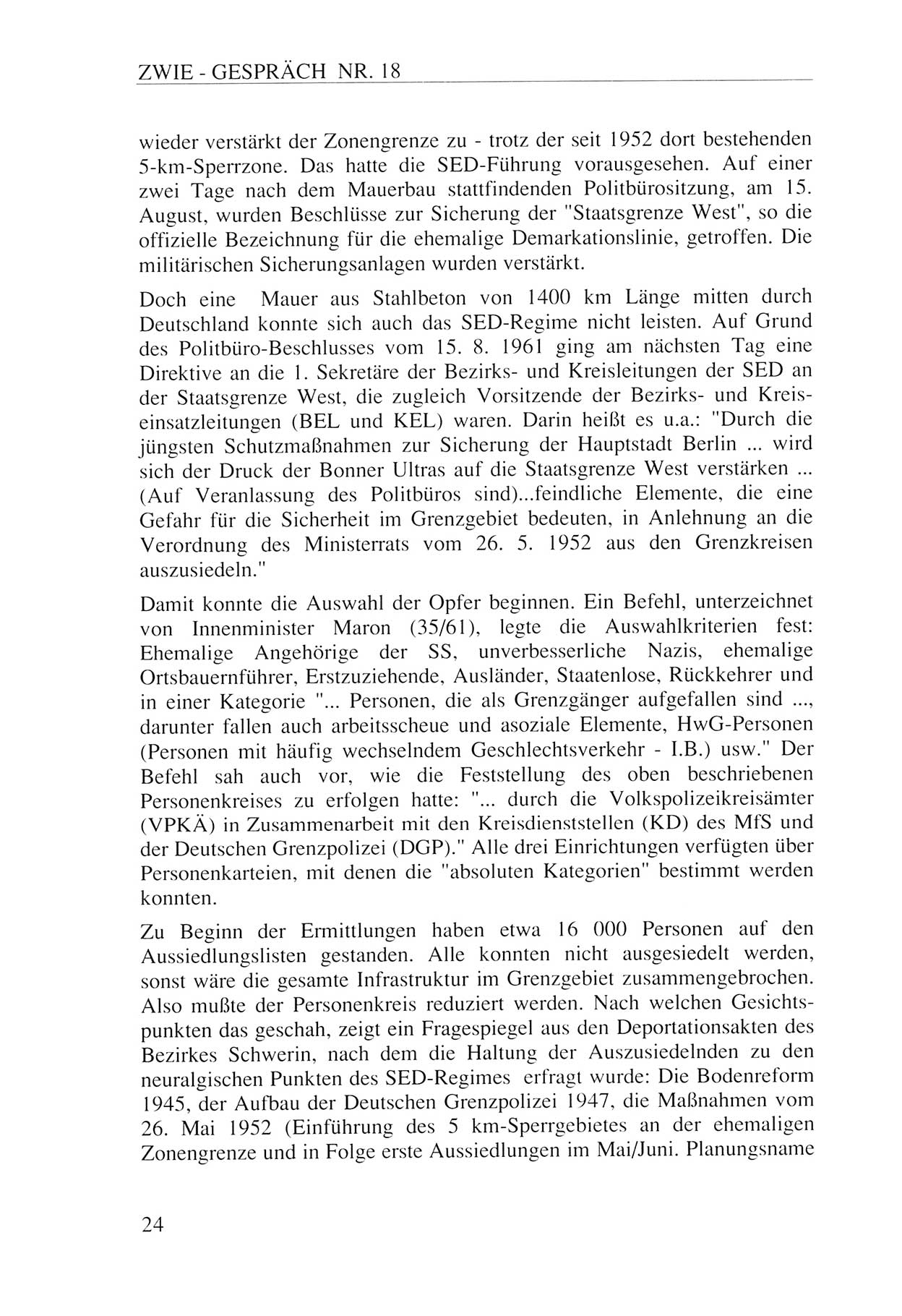 Zwie-Gespräch, Beiträge zur Aufarbeitung der Staatssicherheits-Vergangenheit [Deutsche Demokratische Republik (DDR)], Ausgabe Nr. 18, Berlin 1993, Seite 24 (Zwie-Gespr. Ausg. 18 1993, S. 24)