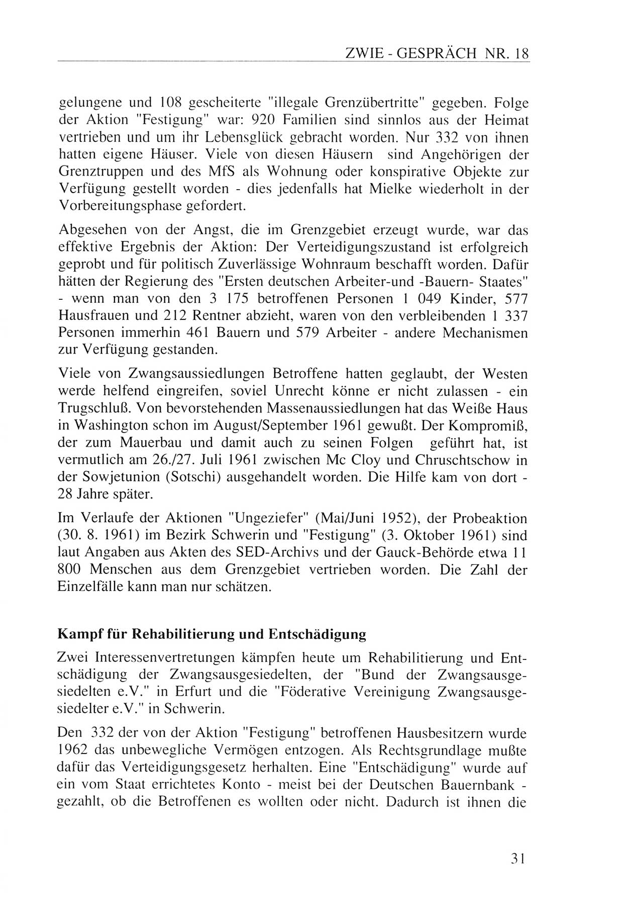 Zwie-Gespräch, Beiträge zur Aufarbeitung der Staatssicherheits-Vergangenheit [Deutsche Demokratische Republik (DDR)], Ausgabe Nr. 18, Berlin 1993, Seite 31 (Zwie-Gespr. Ausg. 18 1993, S. 31)