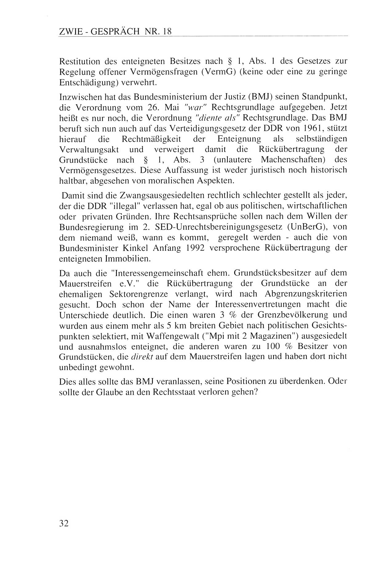 Zwie-Gespräch, Beiträge zur Aufarbeitung der Staatssicherheits-Vergangenheit [Deutsche Demokratische Republik (DDR)], Ausgabe Nr. 18, Berlin 1993, Seite 32 (Zwie-Gespr. Ausg. 18 1993, S. 32)