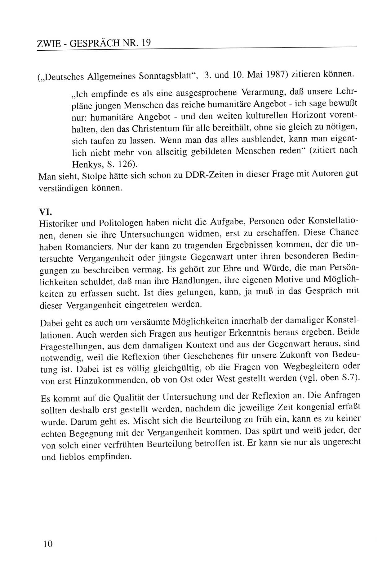 Zwie-Gespräch, Beiträge zum Umgang mit der Staatssicherheits-Vergangenheit [Deutsche Demokratische Republik (DDR)], Ausgabe Nr. 19, Berlin 1994, Seite 10 (Zwie-Gespr. Ausg. 19 1994, S. 10)