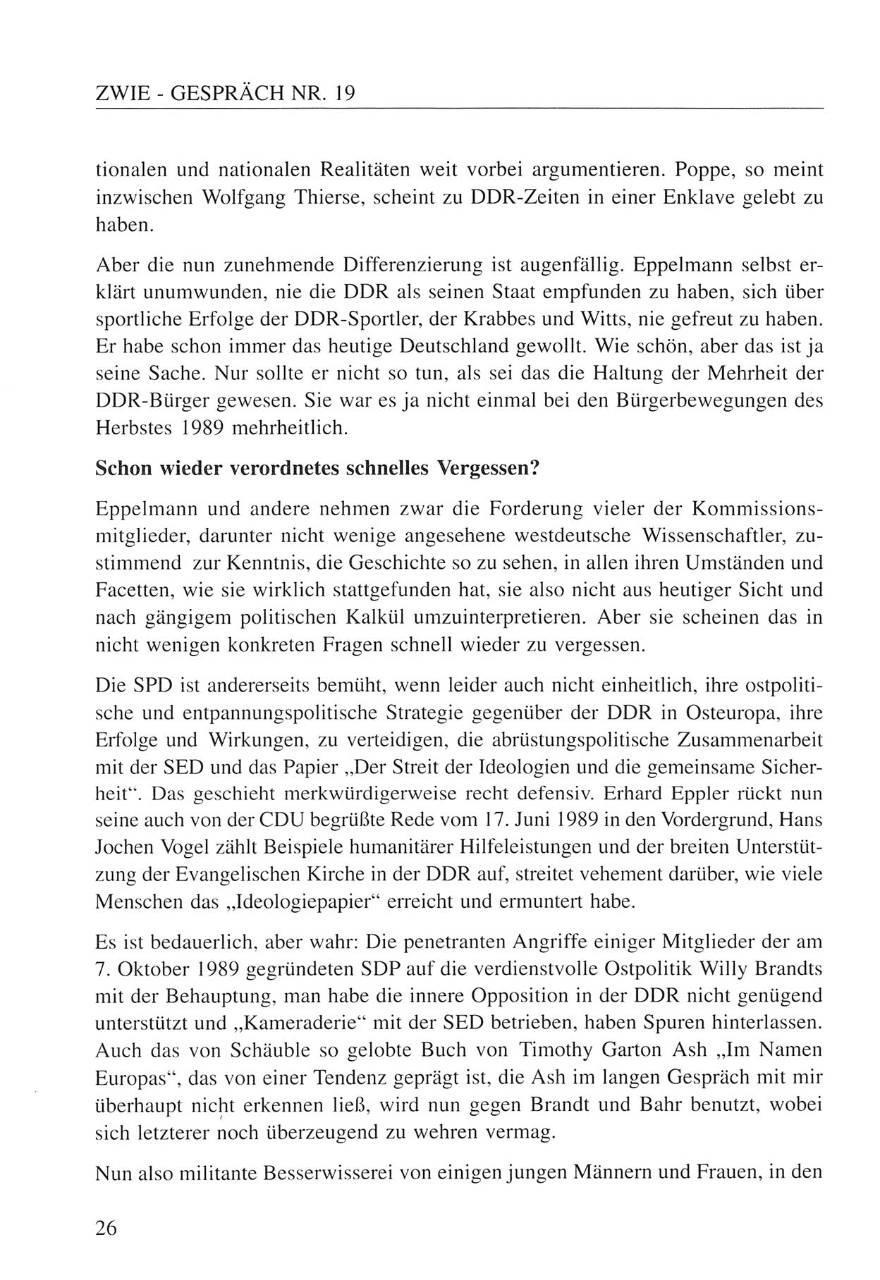 Zwie-GesprÃ¤ch, BeitrÃ¤ge zum Umgang mit der Staatssicherheits-Vergangenheit [Deutsche Demokratische Republik (DDR)], Ausgabe Nr. 19, Berlin 1994, Seite 26 (Zwie-Gespr. Ausg. 19 1994, S. 26)