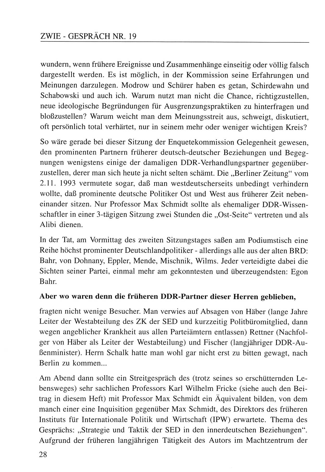Zwie-Gespräch, Beiträge zum Umgang mit der Staatssicherheits-Vergangenheit [Deutsche Demokratische Republik (DDR)], Ausgabe Nr. 19, Berlin 1994, Seite 28 (Zwie-Gespr. Ausg. 19 1994, S. 28)