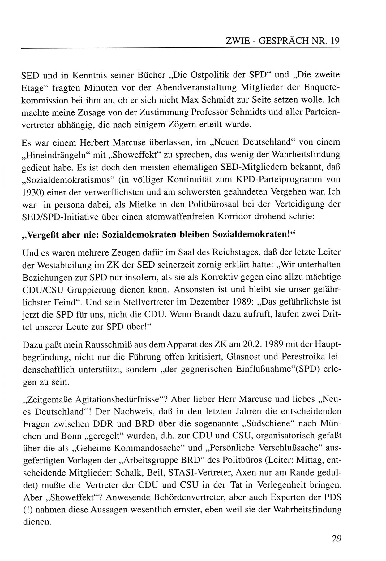 Zwie-Gespräch, Beiträge zum Umgang mit der Staatssicherheits-Vergangenheit [Deutsche Demokratische Republik (DDR)], Ausgabe Nr. 19, Berlin 1994, Seite 29 (Zwie-Gespr. Ausg. 19 1994, S. 29)