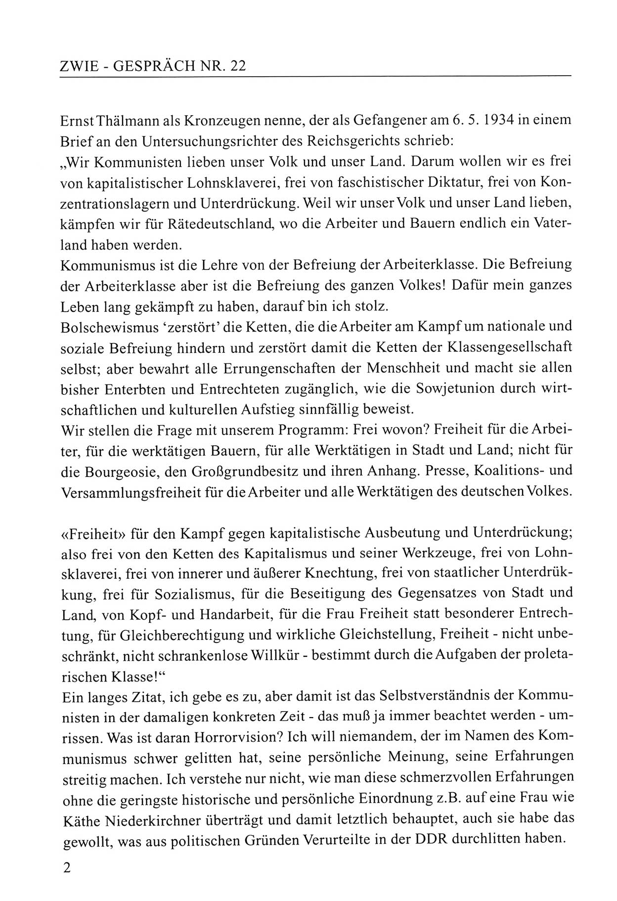 Zwie-Gespräch, Beiträge zum Umgang mit der Staatssicherheits-Vergangenheit [Deutsche Demokratische Republik (DDR)], Ausgabe Nr. 22, Berlin 1994, Seite 2 (Zwie-Gespr. Ausg. 22 1994, S. 2)
