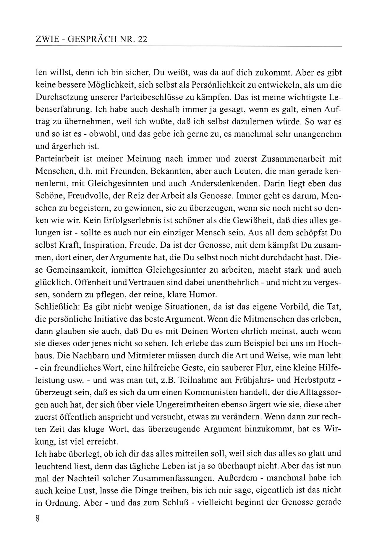 Zwie-Gespräch, Beiträge zum Umgang mit der Staatssicherheits-Vergangenheit [Deutsche Demokratische Republik (DDR)], Ausgabe Nr. 22, Berlin 1994, Seite 8 (Zwie-Gespr. Ausg. 22 1994, S. 8)