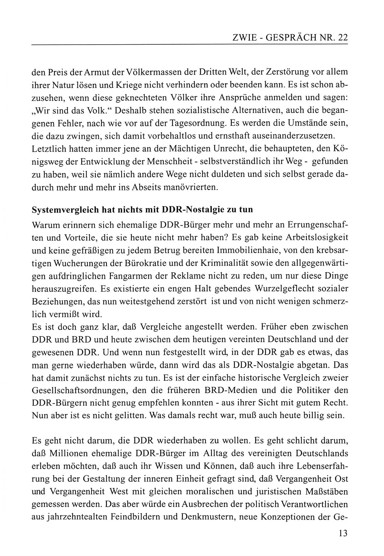 Zwie-Gespräch, Beiträge zum Umgang mit der Staatssicherheits-Vergangenheit [Deutsche Demokratische Republik (DDR)], Ausgabe Nr. 22, Berlin 1994, Seite 13 (Zwie-Gespr. Ausg. 22 1994, S. 13)