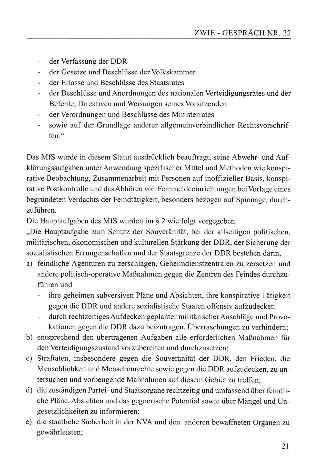 Zwie-Gespräch, Beiträge zum Umgang mit der Staatssicherheits-Vergangenheit [Deutsche Demokratische Republik (DDR)], Ausgabe Nr. 22, Berlin 1994, Seite 21 (Zwie-Gespr. Ausg. 22 1994, S. 21)