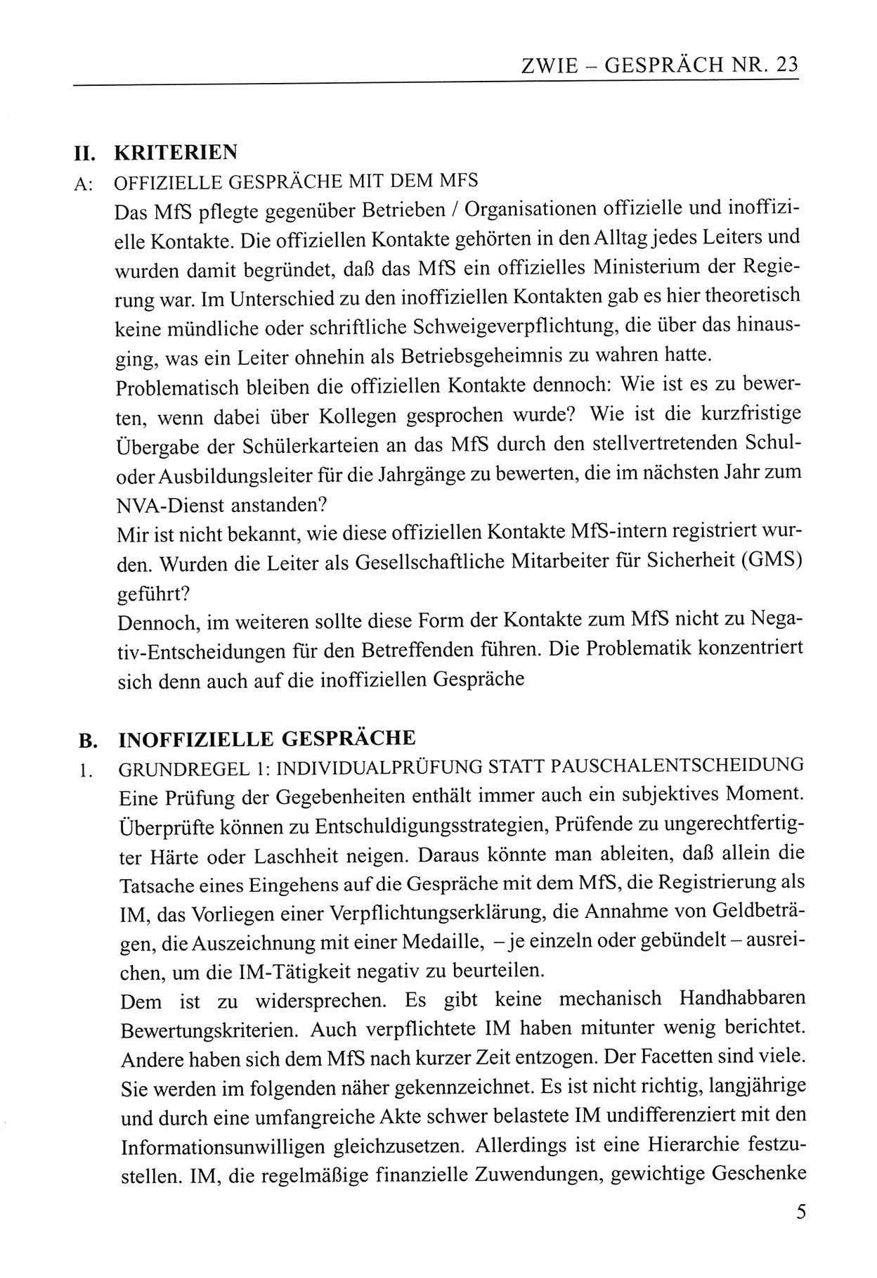 Zwie-Gespräch, Beiträge zum Umgang mit der Staatssicherheits-Vergangenheit [Deutsche Demokratische Republik (DDR)], Ausgabe Nr. 23, Berlin 1994, Seite 5 (Zwie-Gespr. Ausg. 23 1994, S. 5)