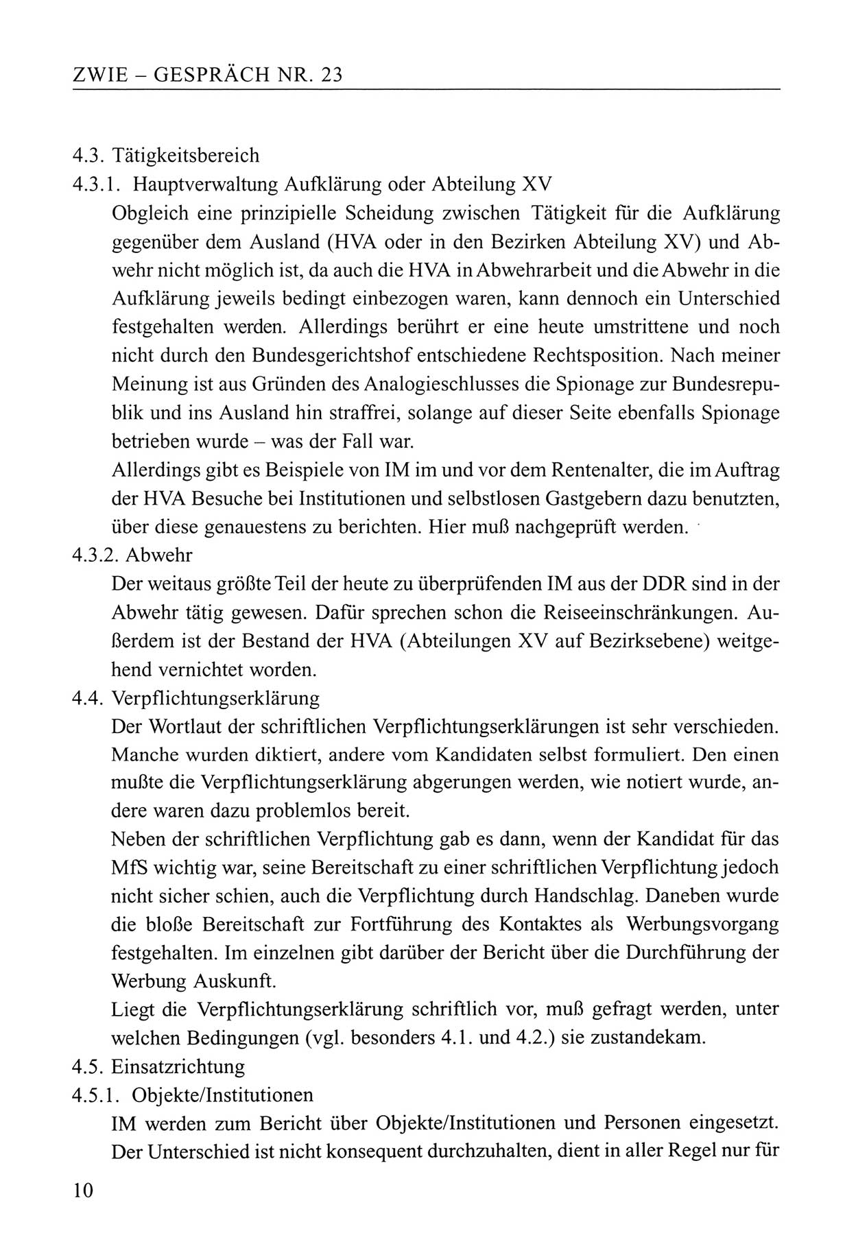 Zwie-Gespräch, Beiträge zum Umgang mit der Staatssicherheits-Vergangenheit [Deutsche Demokratische Republik (DDR)], Ausgabe Nr. 23, Berlin 1994, Seite 10 (Zwie-Gespr. Ausg. 23 1994, S. 10)
