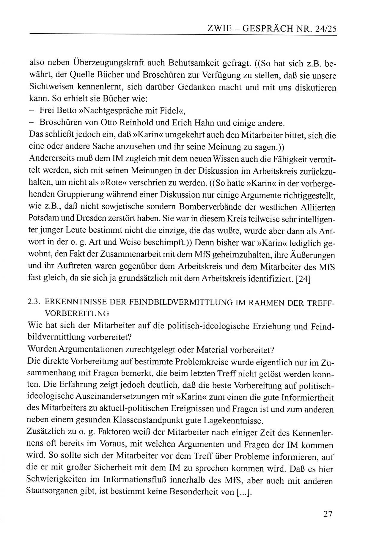 Zwie-Gespräch, Beiträge zum Umgang mit der Staatssicherheits-Vergangenheit [Deutsche Demokratische Republik (DDR)], Ausgabe Nr. 24/25, Berlin 1994, Seite 27 (Zwie-Gespr. Ausg. 24/25 1994, S. 27)
