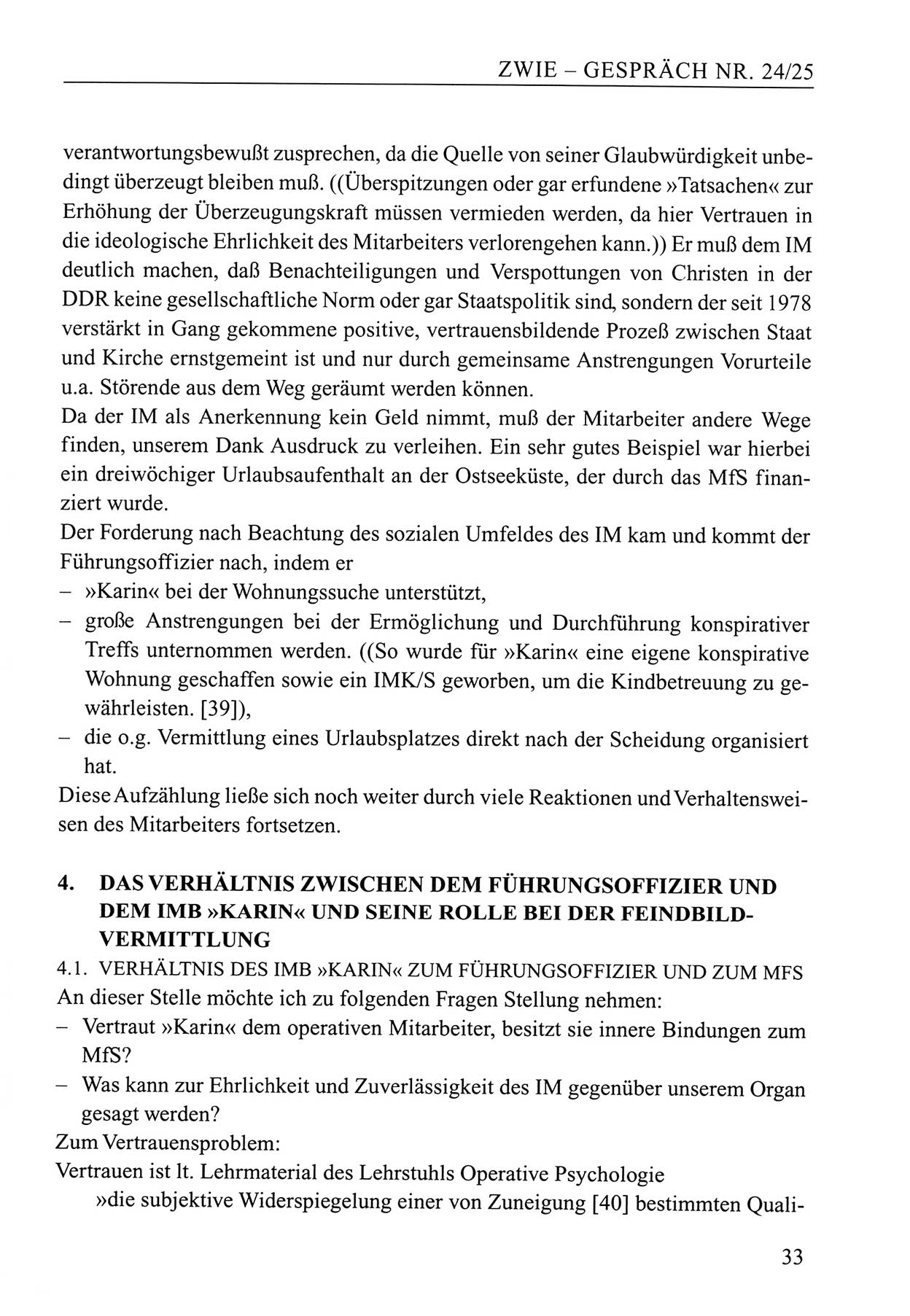 Zwie-Gespräch, Beiträge zum Umgang mit der Staatssicherheits-Vergangenheit [Deutsche Demokratische Republik (DDR)], Ausgabe Nr. 24/25, Berlin 1994, Seite 33 (Zwie-Gespr. Ausg. 24/25 1994, S. 33)